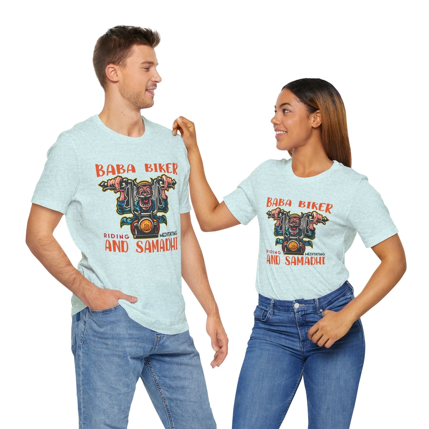 Baba Biker, Riding, Meditating and Samadhi - Unisex Jersey Short Sleeve Tee - 13590