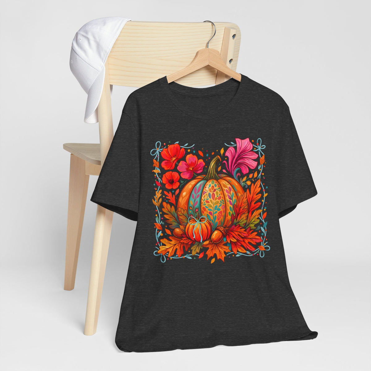 Autumn Floral Pumpkin T-Shirt, Fall Harvest Graphic Tee - 14930