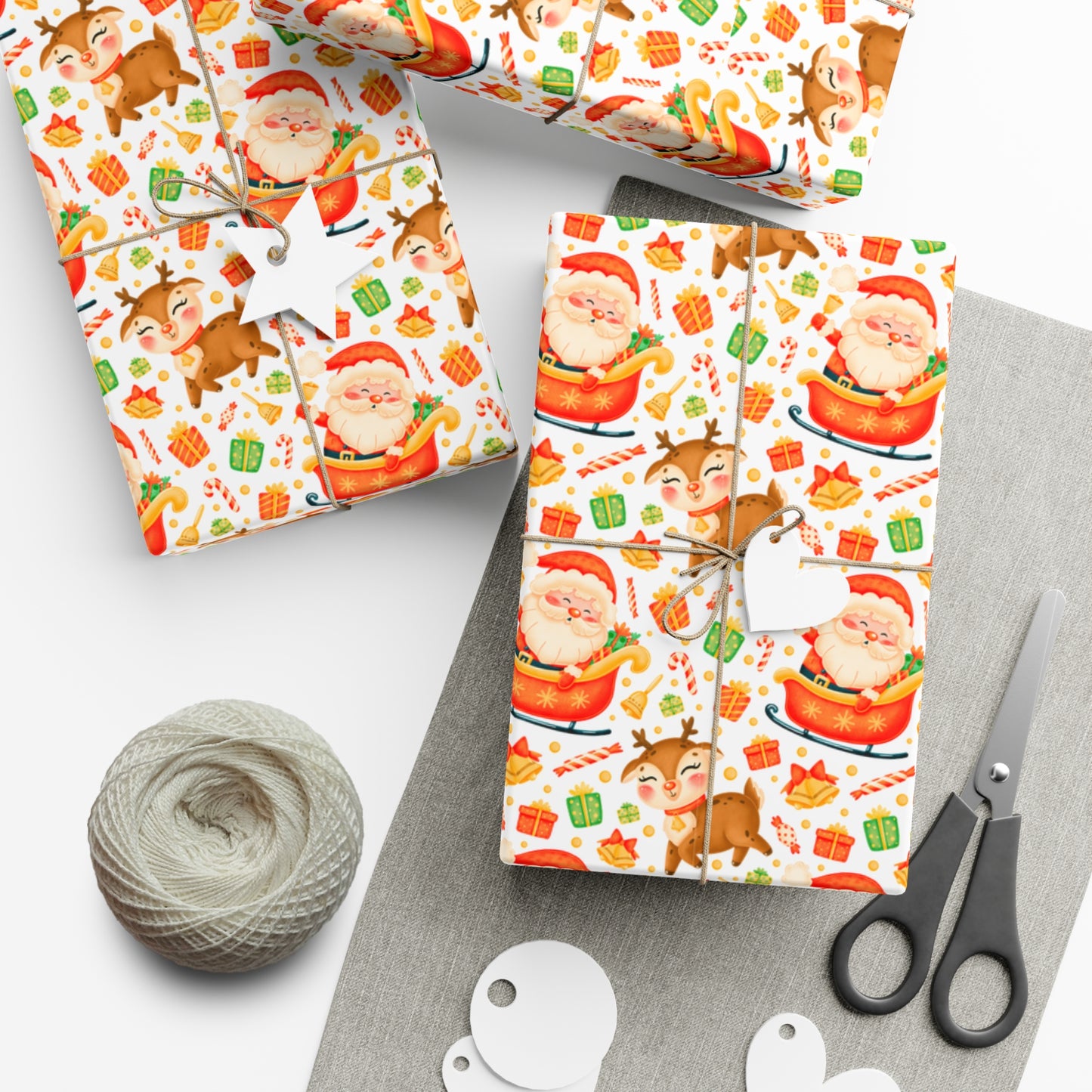 Santa & Reindeer, Orange Colored - Gift Wrap Papers - 10005