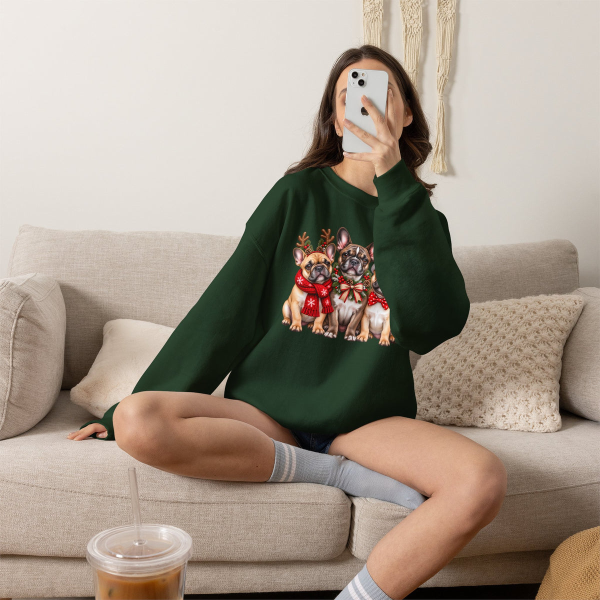 Christmas French Bulldog Sweatshirt, Cute Festive Frenchie Crewneck - 14556