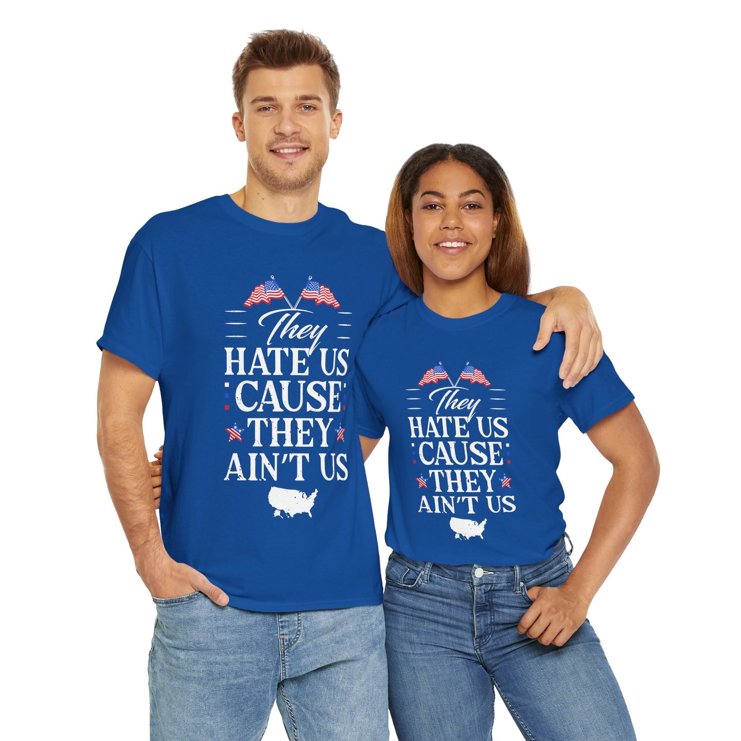 Patriotic Unisex Heavy Cotton Tee - 'They Hate Us Cause They Ain't Us' - Gift for Freedom Lovers, Casual Wear, Independence Day - 13651