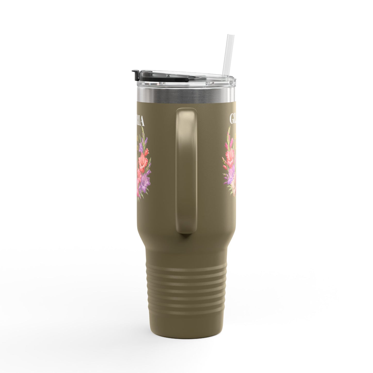 Personalized August Queen 40oz Insulated Travel Mug – Custom Name Floral Birthday Tumbler - 14917