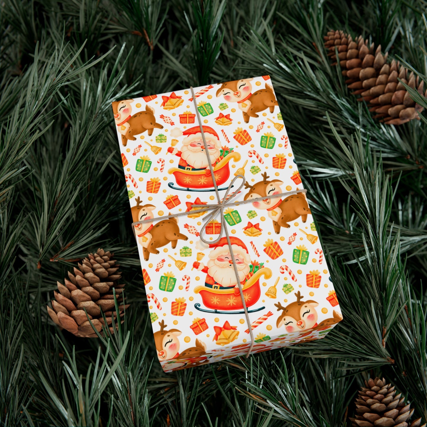 Santa & Reindeer, Orange Colored - Gift Wrap Papers - 10005