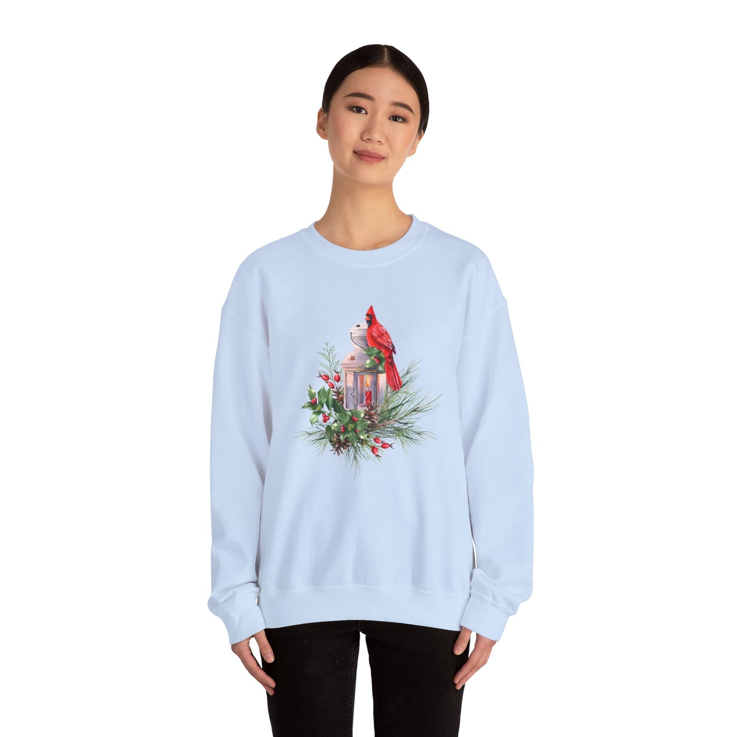 Cardinal Bird, Vintage Lantern, Winter Floral - Unisex Heavy Blend™ Crewneck Sweatshirt - 10370