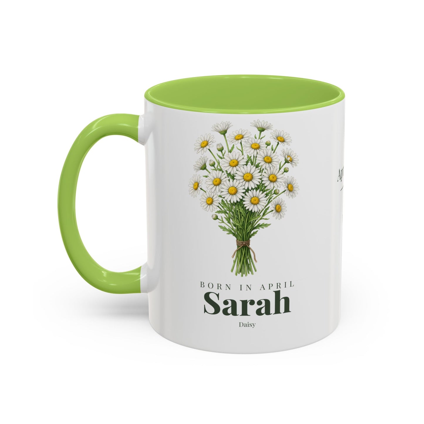 Personalized April Daisy Birth Flower Mug – Custom Name Floral Accent Coffee Cup, April Birthday Gift (11oz, 15oz) - 14833