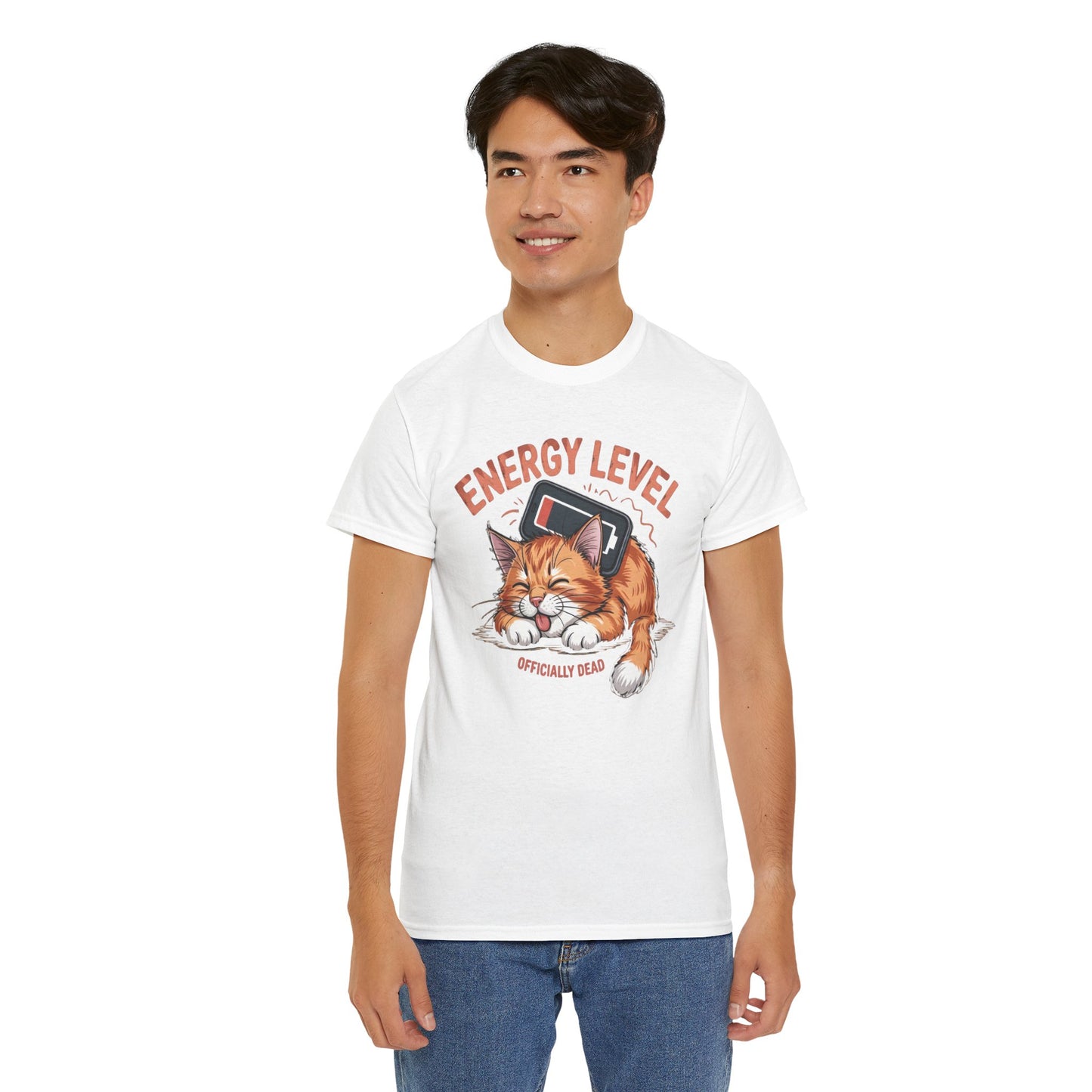 Energy Level: Officially Dead T-Shirt — Funny Cat Graphic Tee, Cat Lover Gift - 14867