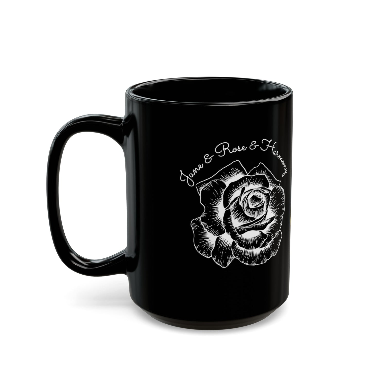 Happy Birthday, June, Rose, Customized Ceramic Black Mug (11oz, 15oz)