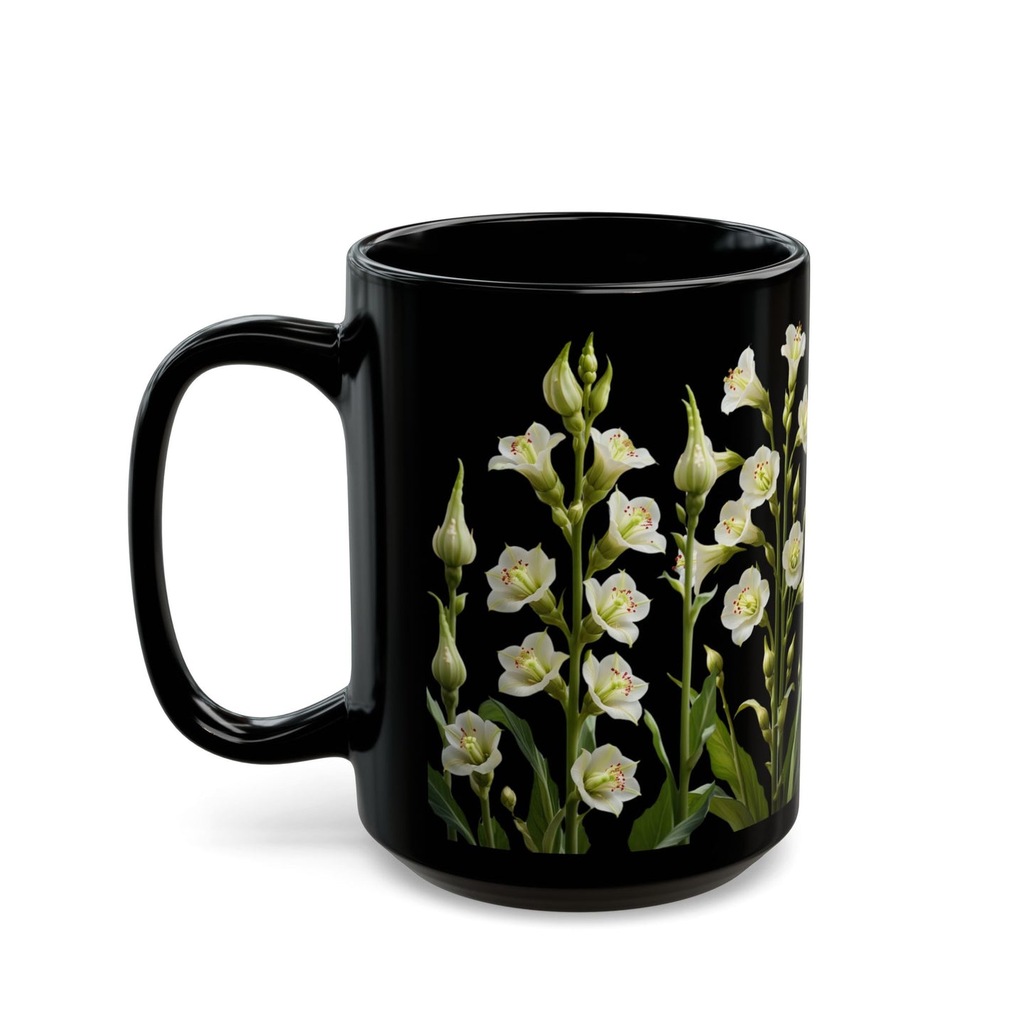 White Flowers - Black Mug (11oz, 15oz) - 10402