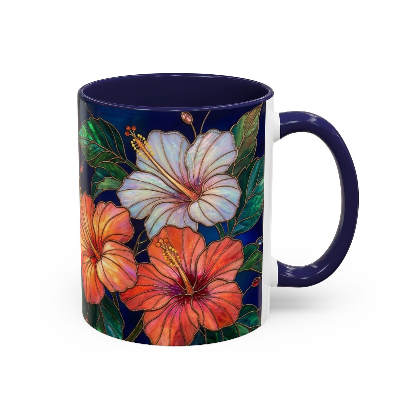 Hibiscus Bloom Accent Coffee Mug — Stained Glass Design  11/15oz - 14569