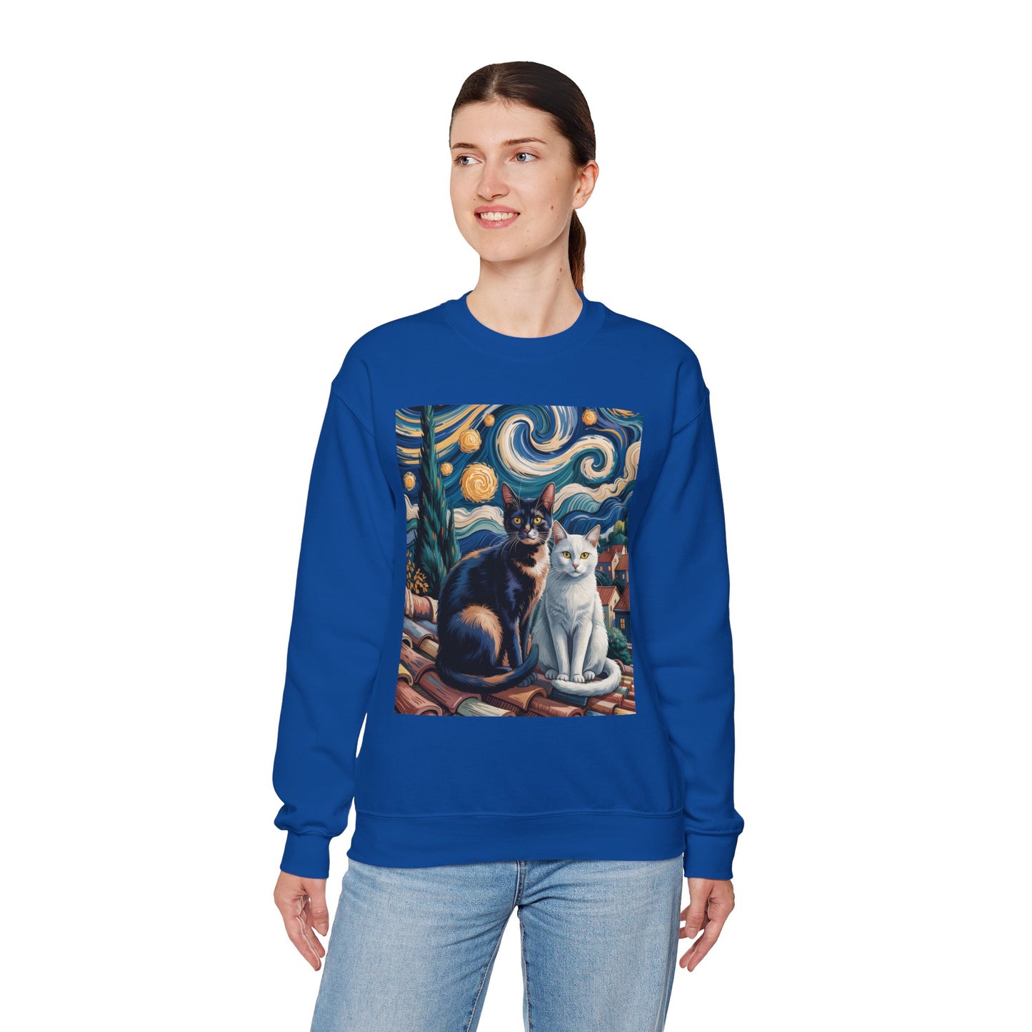 Van Gogh Style Cat Art Sweatshirt - Cozy Unisex Crewneck, Valentines Day Gift for Cat Lovers - 14764