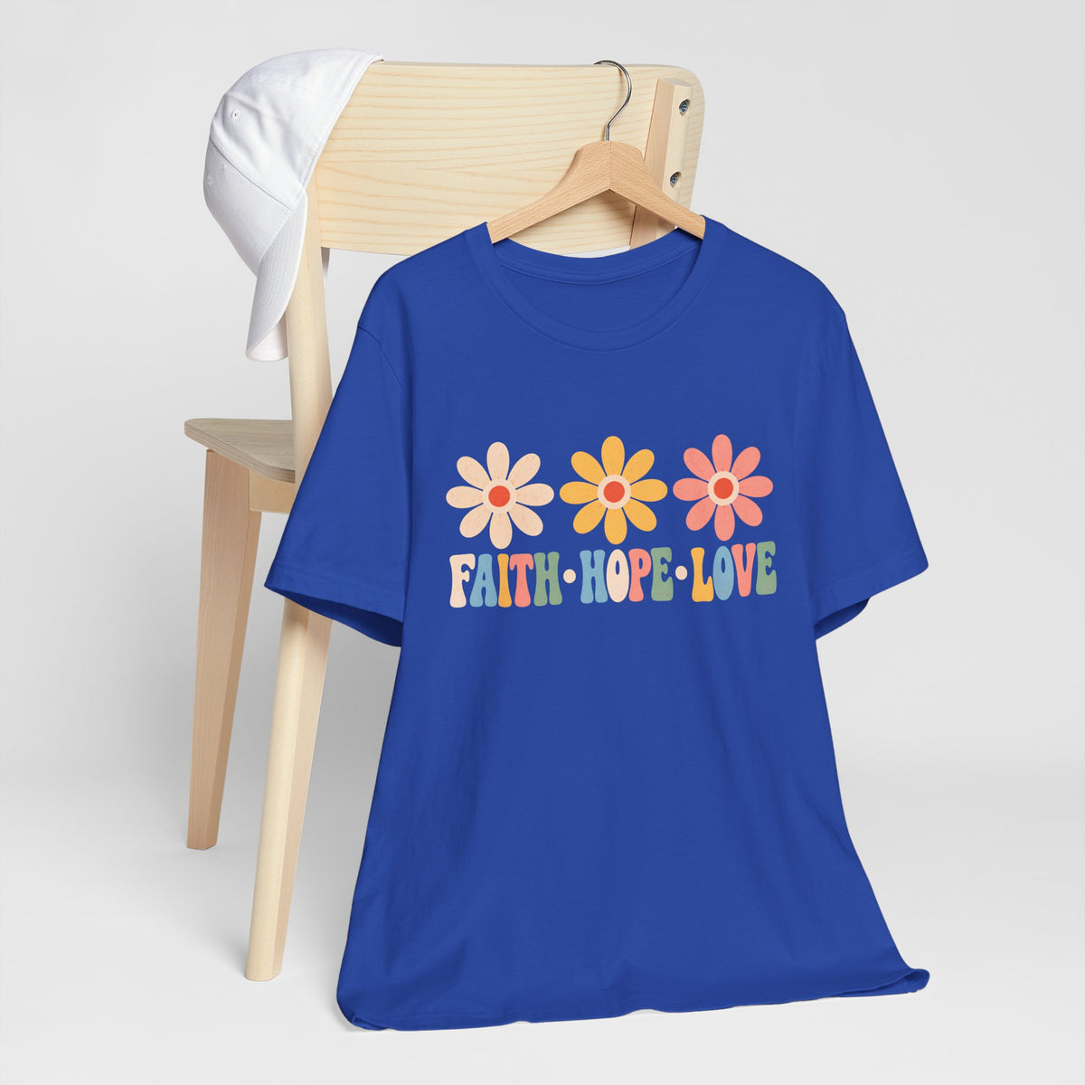 Faith Hope Love Floral T-Shirt, Retro Flower Graphic Tee - 14978