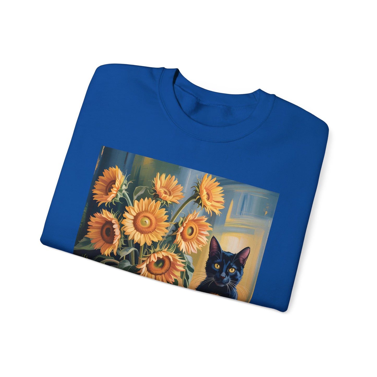 Van Gogh Style Black Cat & Sunflowers Sweatshirt – Art Lover Cozy Crewneck - 14766