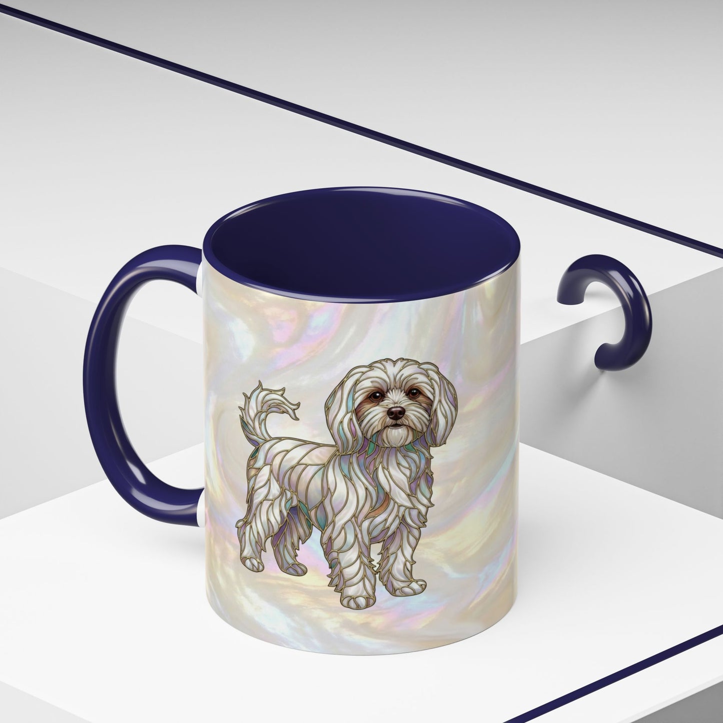 Maltese Dog Accent Coffee Mug – Stained Glass Design 11/15oz - 14642
