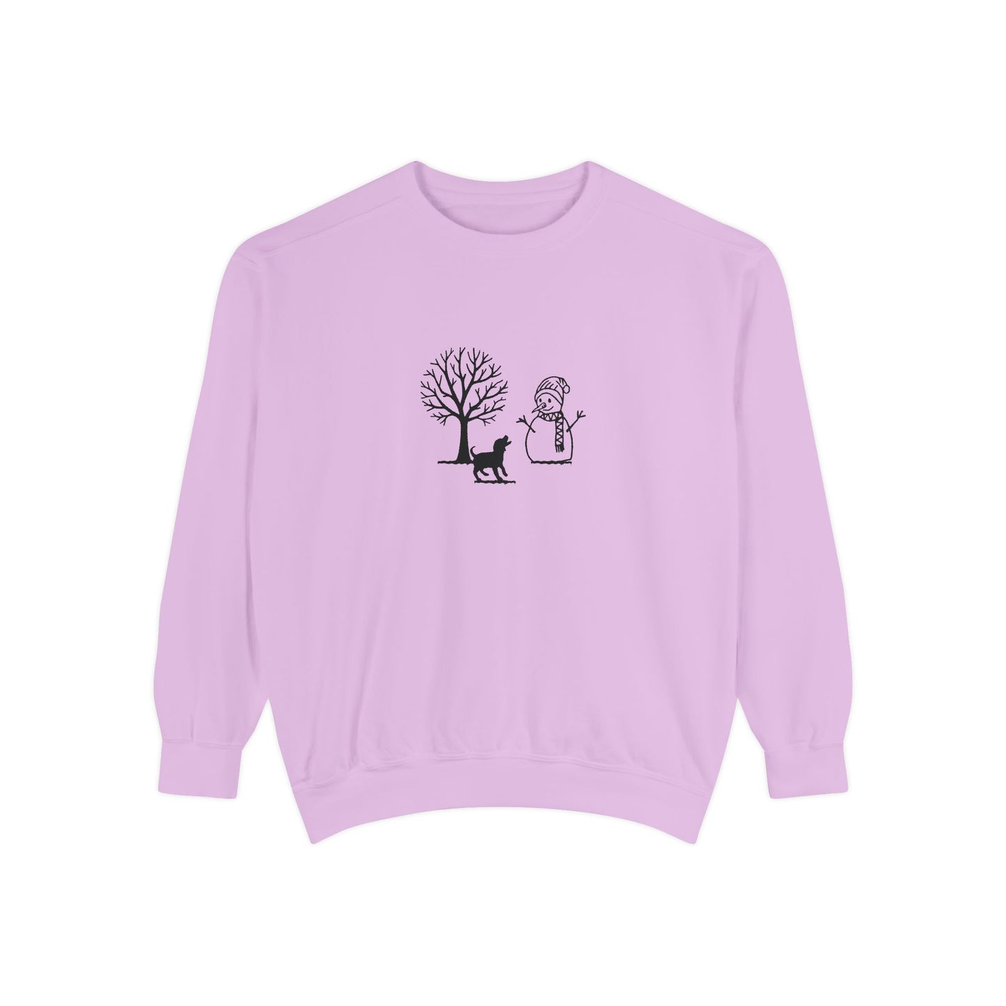 Winter Tree, Snowman, Puppy - Unisex Garment-Dyed Sweatshirt - 10261