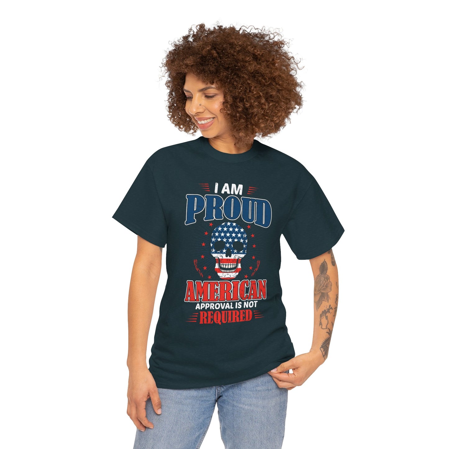 "I'm a Proud American" Unisex Heavy Cotton Tee, Patriotic Shirt, Independence Day Apparel, Casual Wear, Gift for Veterans - 13637
