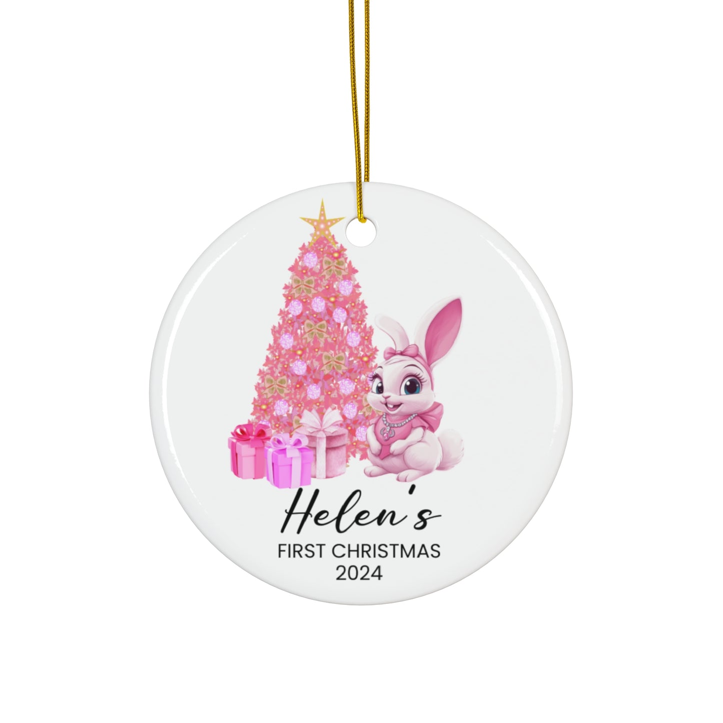 First Christmas, Baby Girl, Rabbit, Customizable - Ceramic Ornament, 4 Shapes - 10019