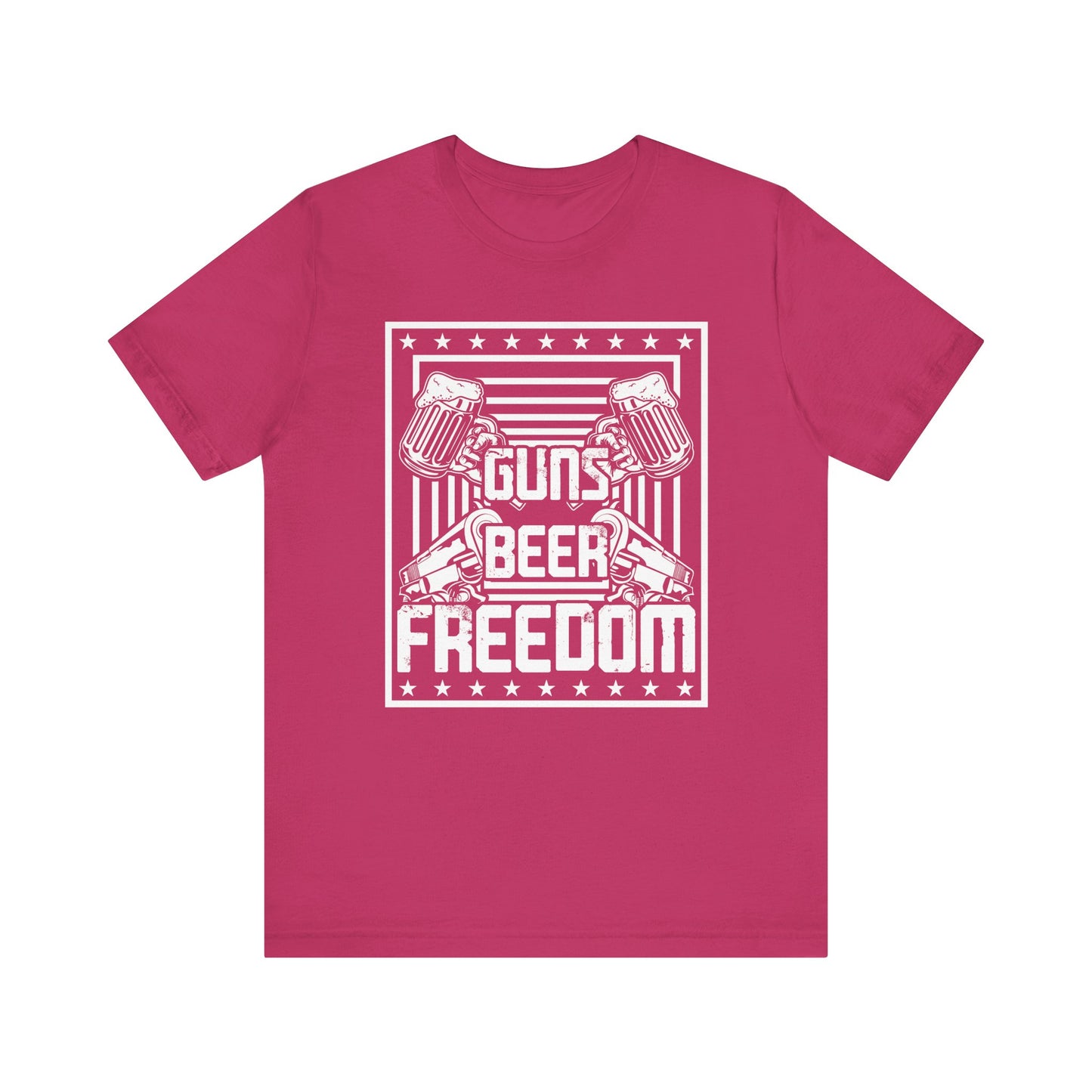 4th of July, Guns Beer Freedom Unisex Tee, Casual Shirt, Patriotic Apparel, Gift for Him, Party Tee, Everyday Wear - 13598