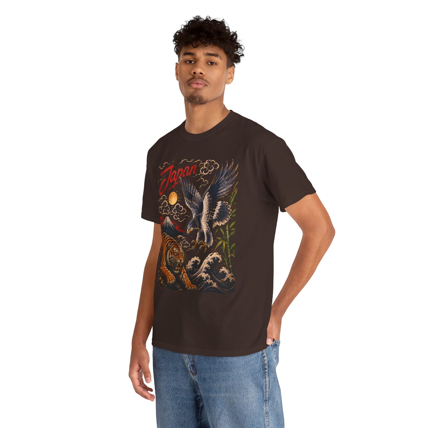 Japan Tiger & Eagle Graphic T-Shirt – Vintage Japanese Tattoo Style Tee - 14910