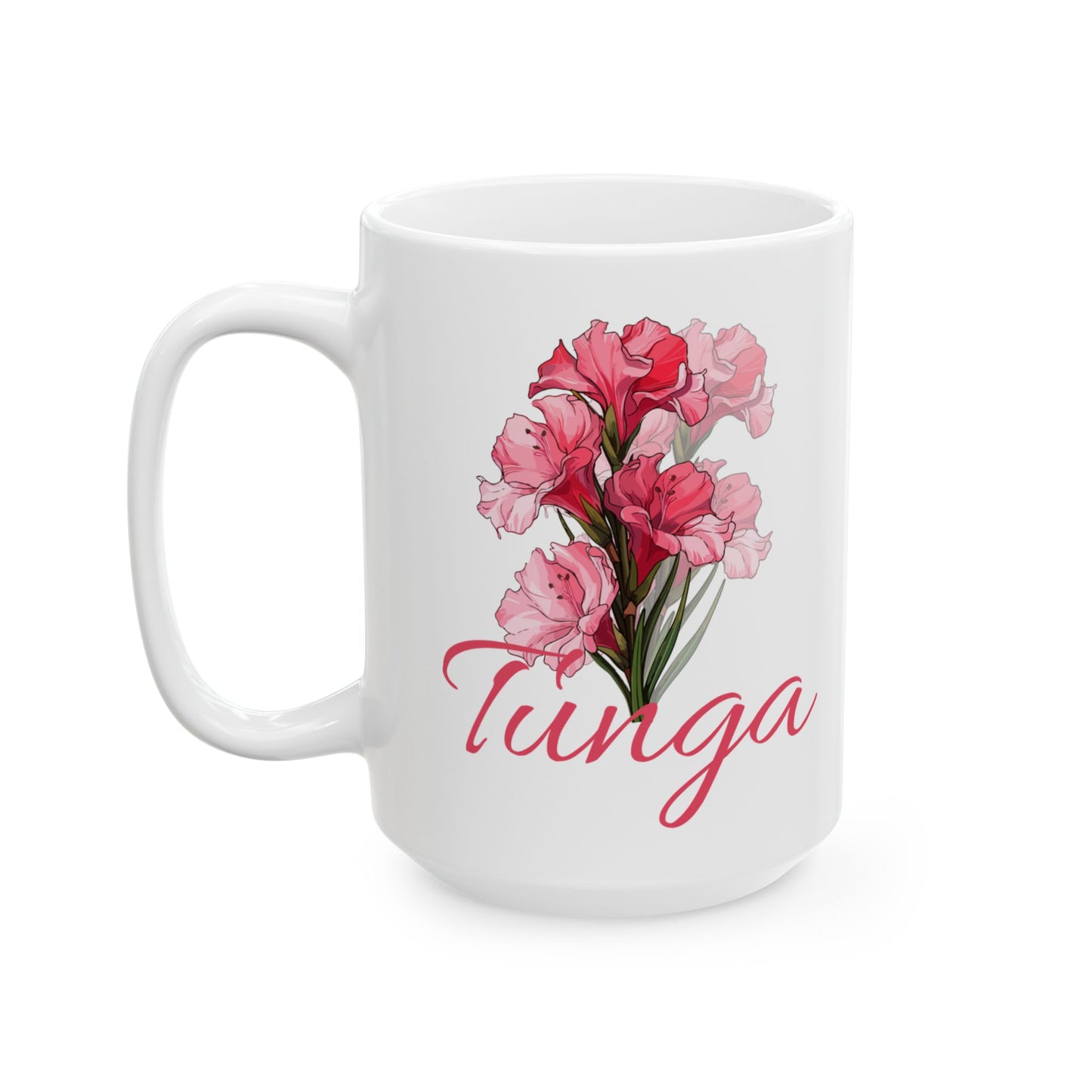 Happy Birthday Ceramic Mug, August Born, Birh Flower Gladiolus, 11oz & 15oz Sizes - 14211