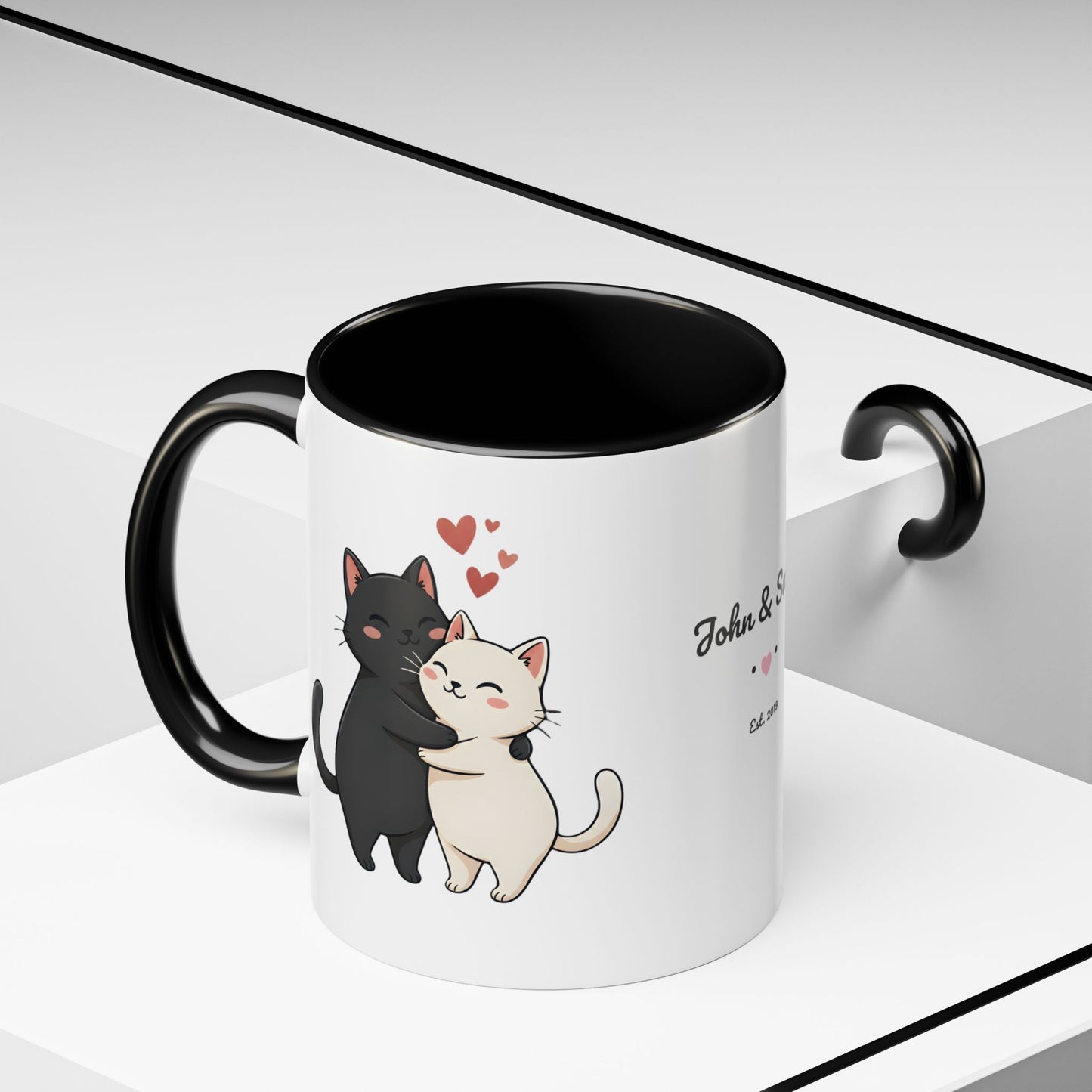 Cute Cats Personalized Mug — Custom Names & Established Date | Couple Valentine Gift (11oz / 15oz) - 14752