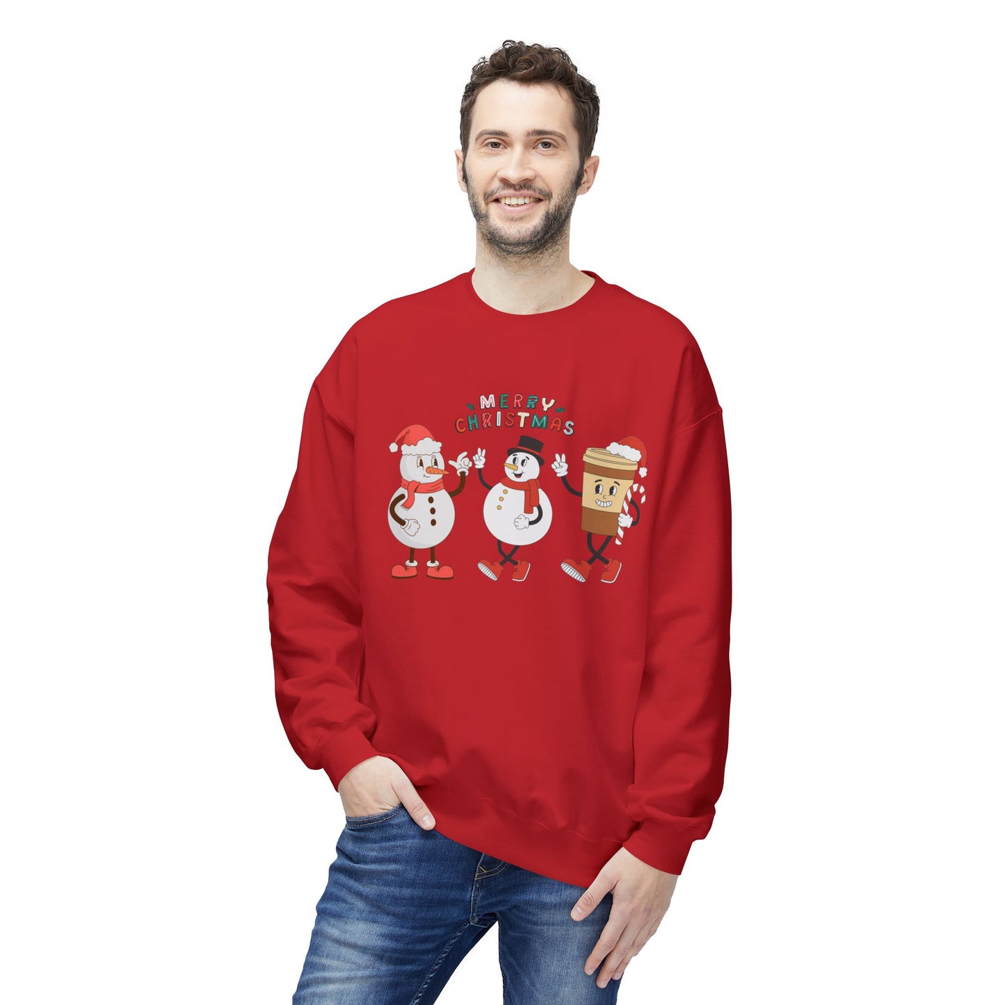 Happy Snowmen - Unisex Midweight Softstyle Fleece Crewneck Sweatshirt - 10373