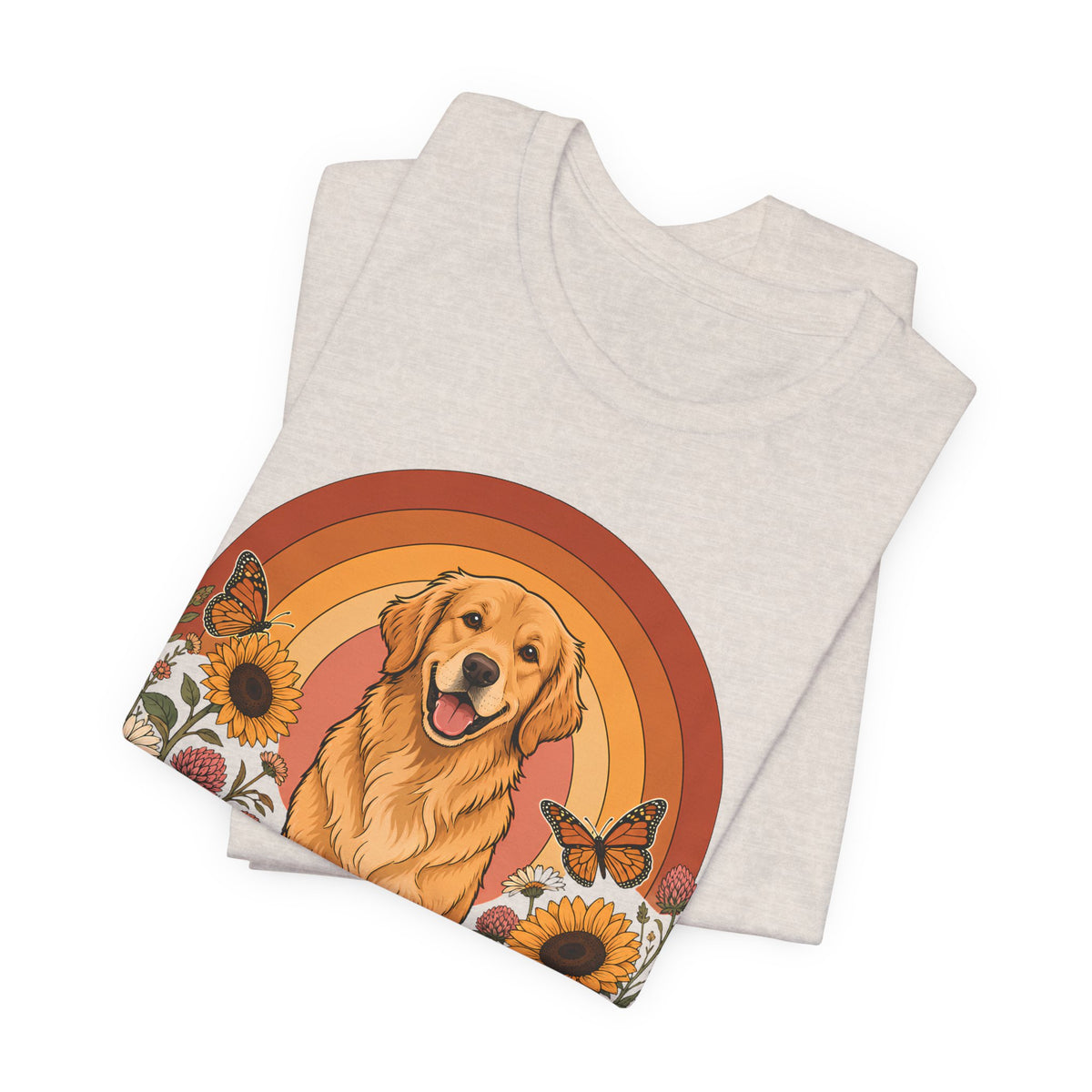 Golden Days Golden Retriever T-Shirt,  Retro Sunset Floral Dog Tee - 14969