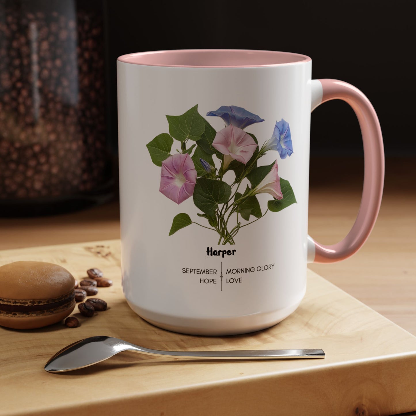 Happy Birthday: September Born, Morning Glory Flower, Customizable - Accent Coffee Mug (11, 15oz)