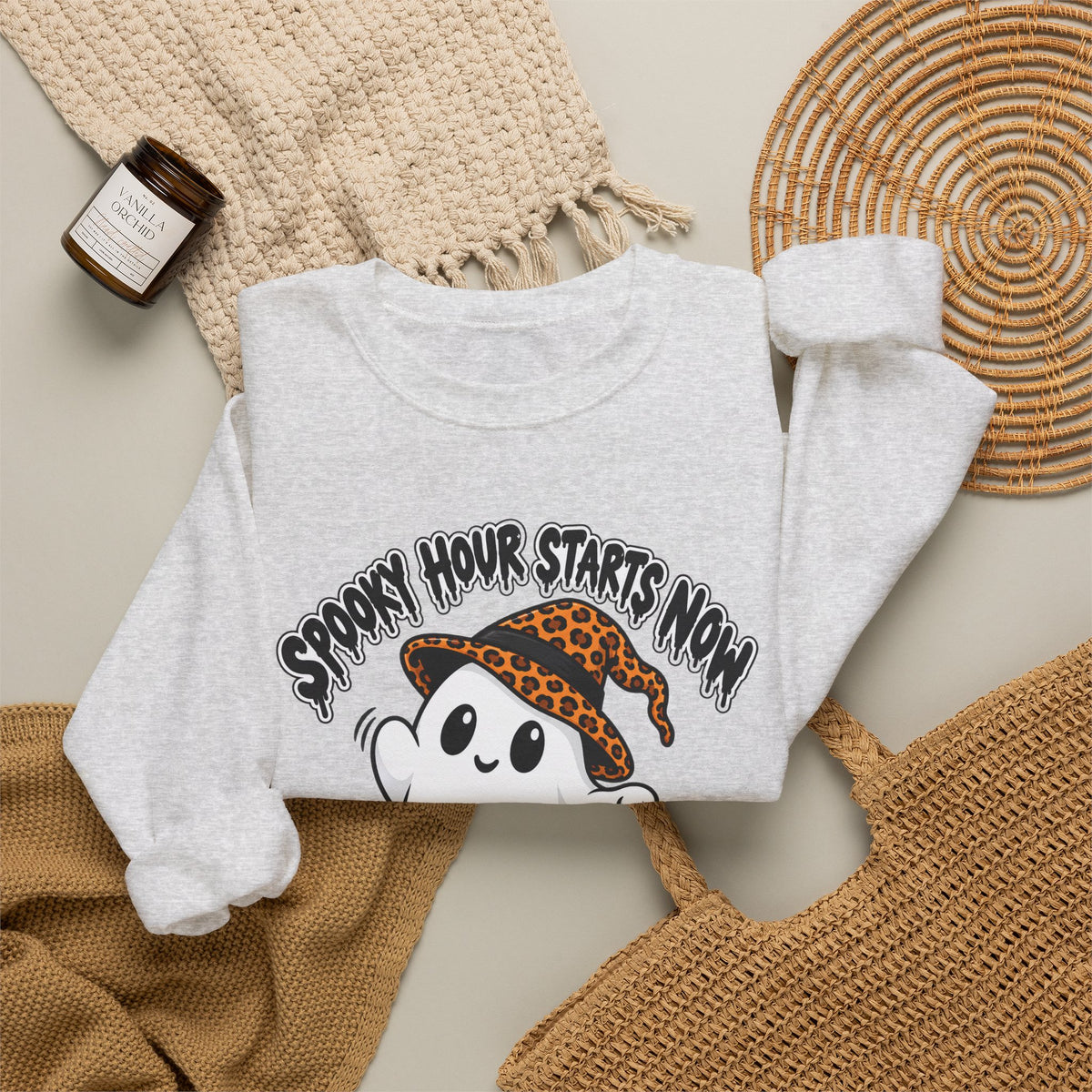 Spooky Hour Starts Now Sweatshirt, Cute Halloween Ghost Crewneck - 14536