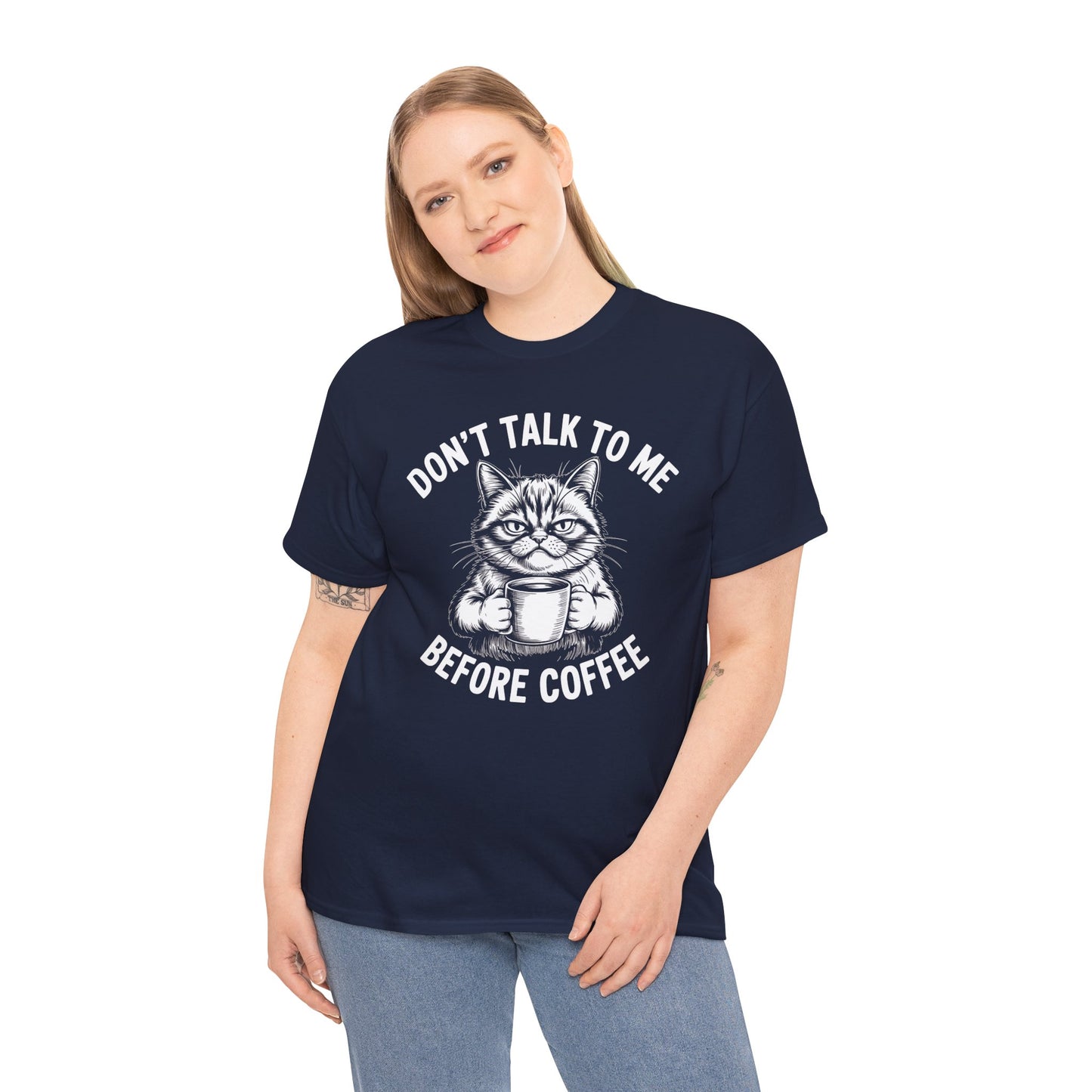 Funny Cat Coffee T-Shirt – “Don’t Talk To Me Before Coffee” Graphic Tee | Cute Grumpy Cat Shirt Gift - 14842