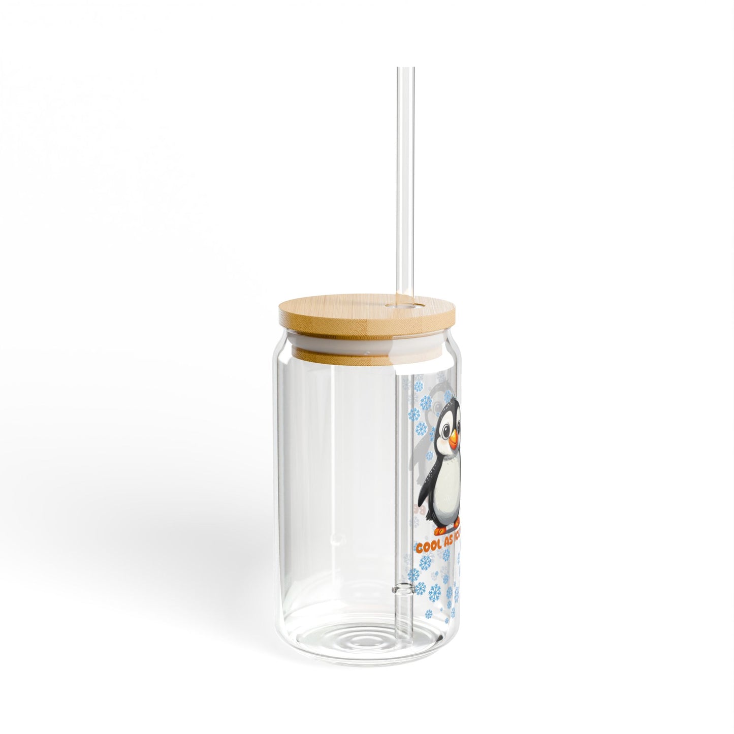 Penguin: Cool As Ice, Cute As Can Be,  Customizable - Sipper Glass, 16oz