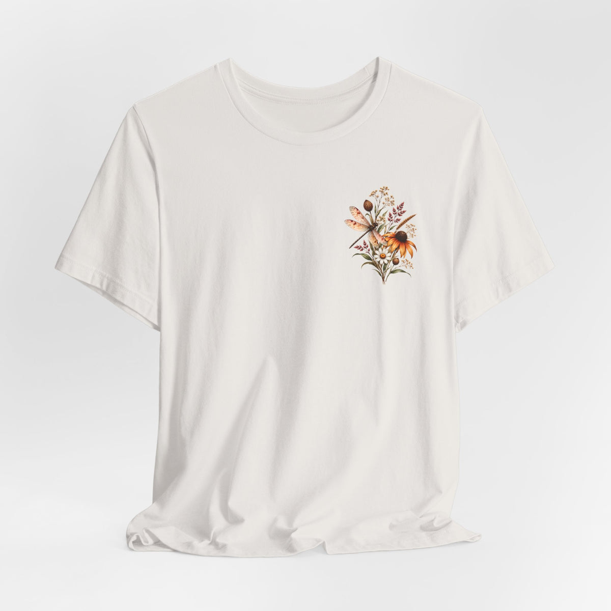 Vintage Wildflower & Dragonfly T-Shirt, Botanical Front & Back Tee - 14549