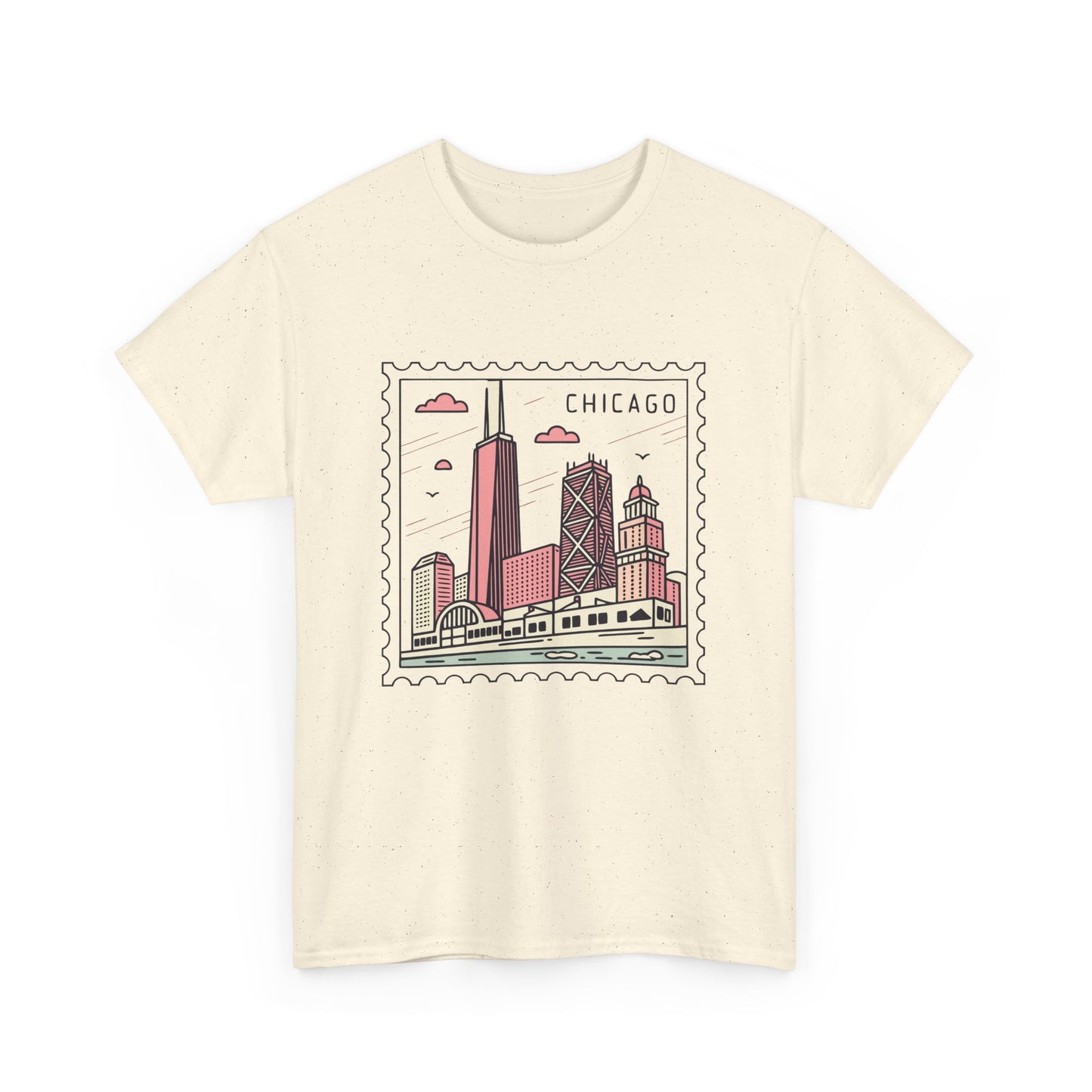Chicago Skyline Postage Stamp Unisex Heavy Cotton Tee - 12130