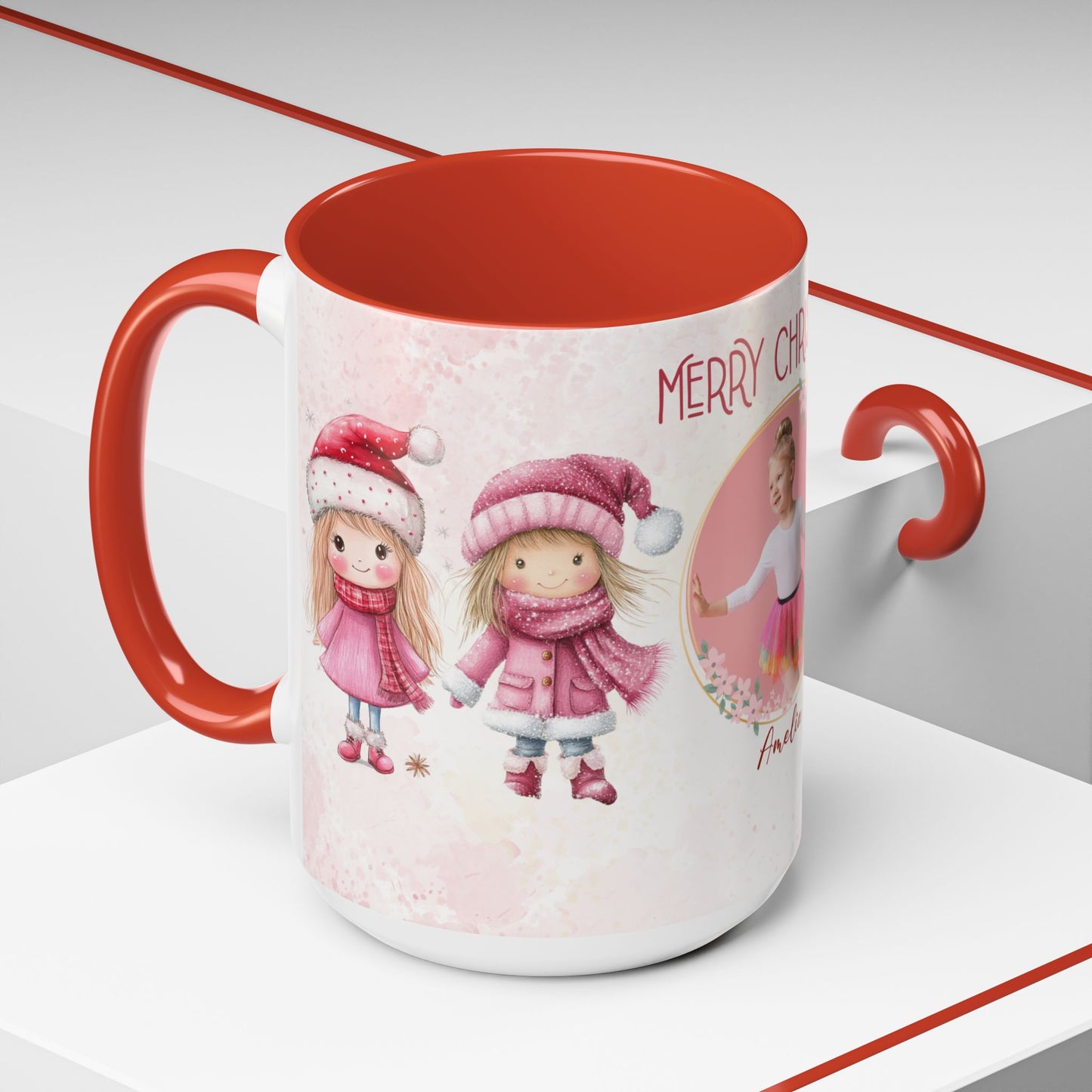 Amelia, Christmas Girl, Customizable - Accent Coffee Mug (11, 15oz) - 10144