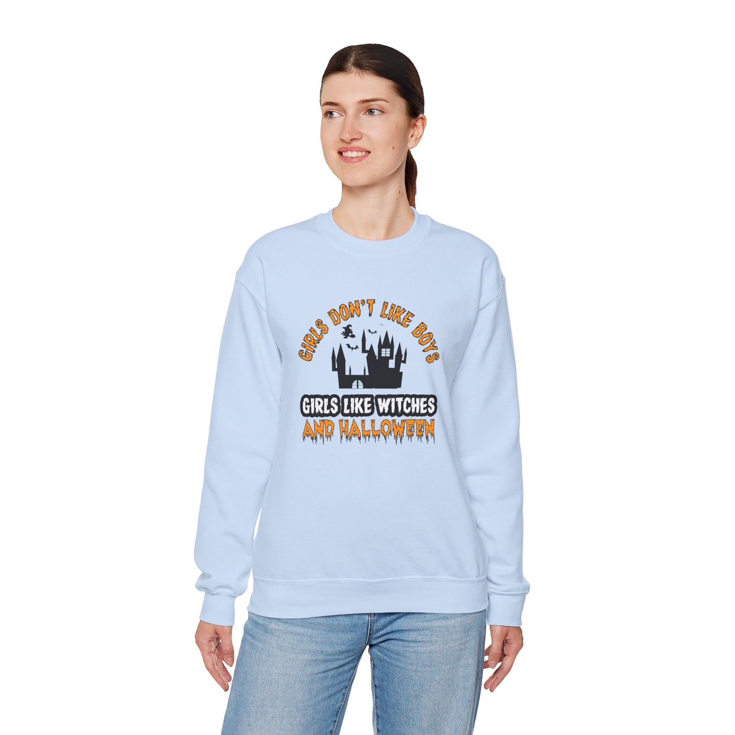 Girls Don't Like Boys. Girls Like Witches and Halloween - Unisex Heavy Blend™ Crewneck Sweatshirt - 12316