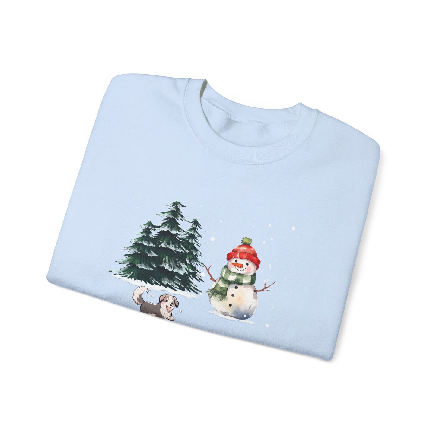 Winter Trees, Snowman, Puppy - Unisex Heavy Blend™ Crewneck Sweatshirt - 10260