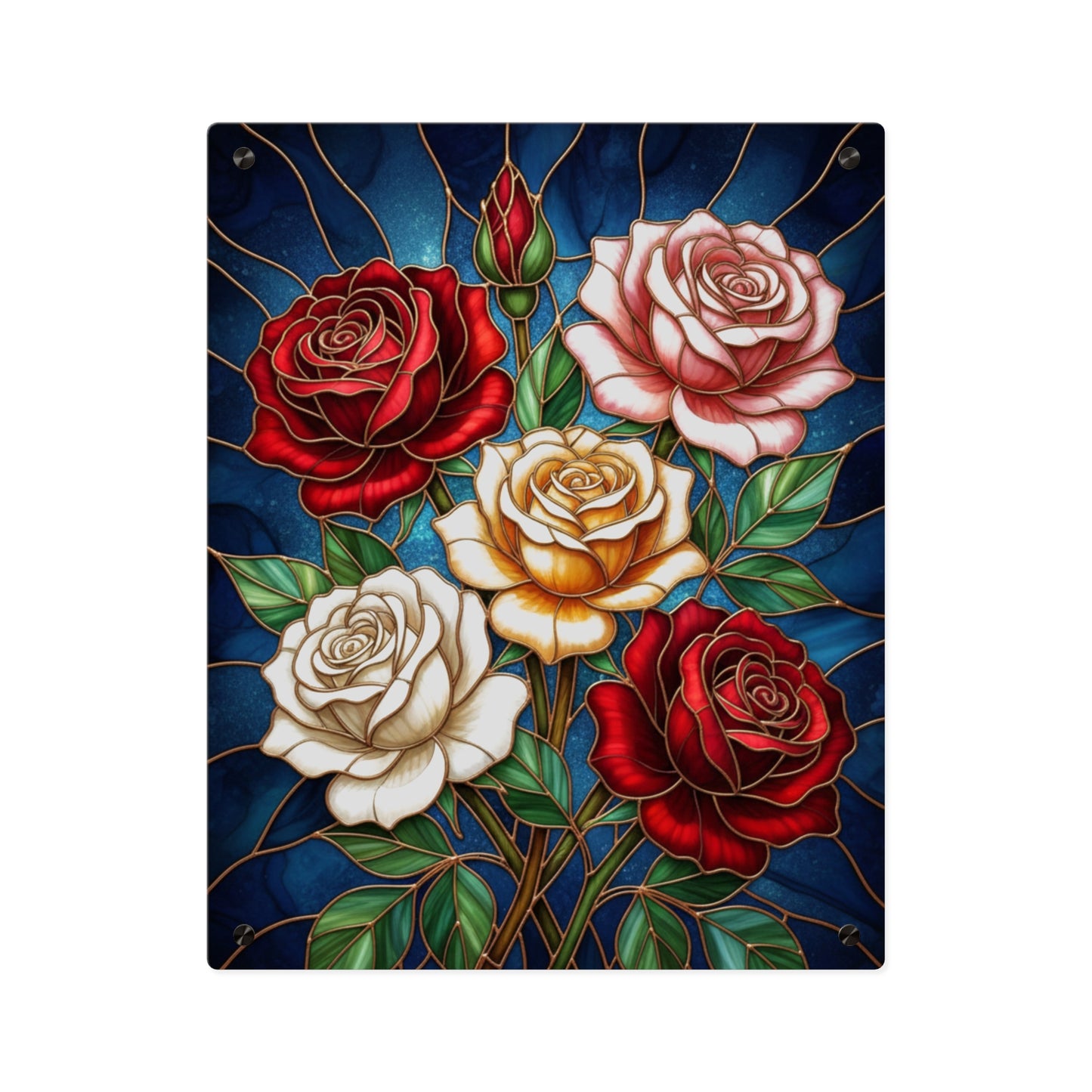 Rose Stained Glass Acrylic Wall Art Panel — Floral Garden Decor - 14604