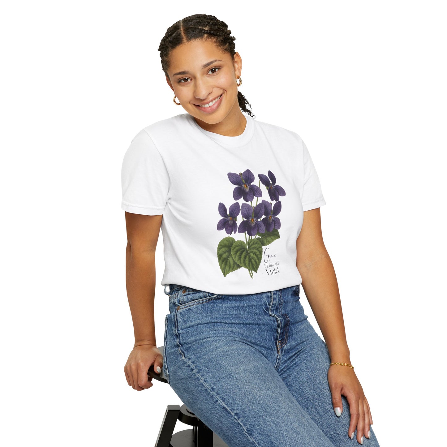 February Birth Flower Violet T-Shirt – Heavyweight Garment-Dyed Tee - 14694