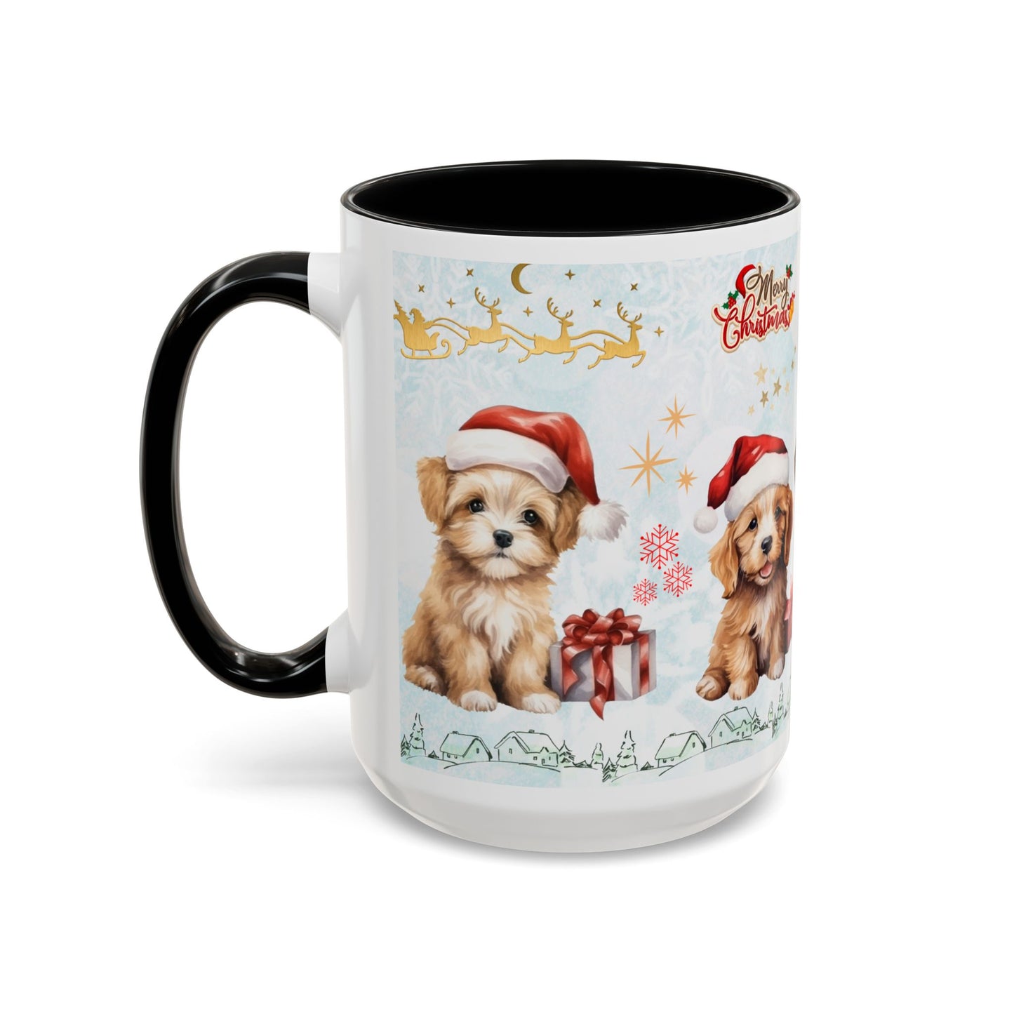 Merry Christmas, Puppies - Accent Coffee Mug (11, 15oz)