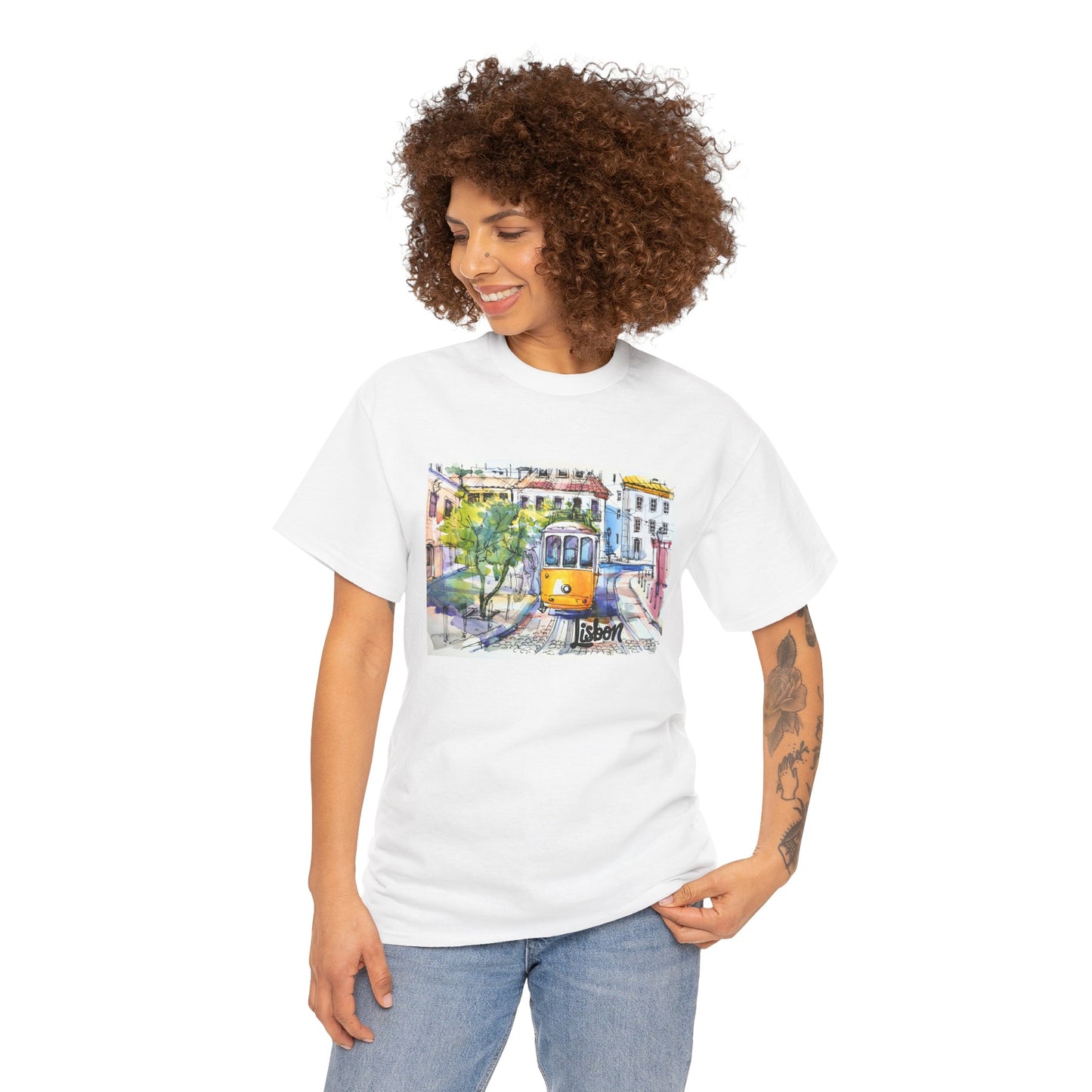 Lisbon Tram Unisex Heavy Cotton Tee - 12134
