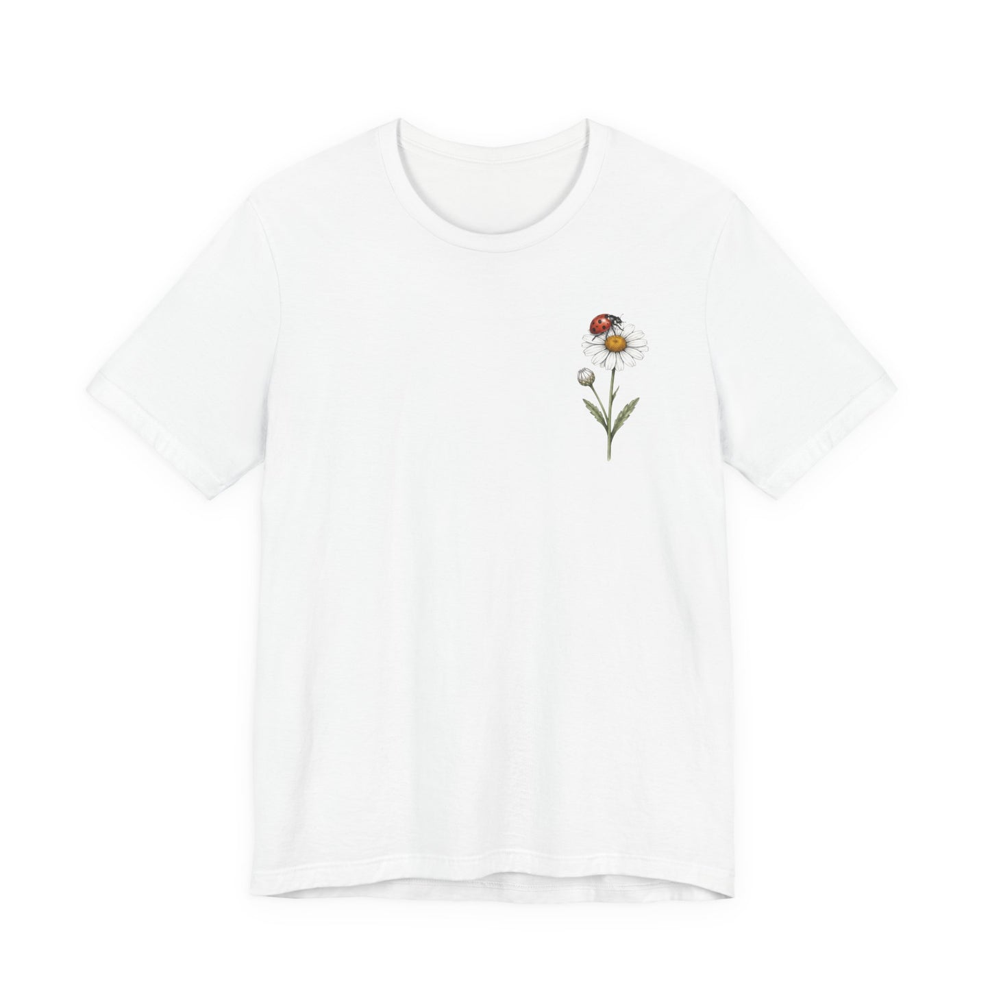 Daisy & Ladybug Floral T-Shirt, Minimal Wildflower Pocket Graphic Tee - 14963