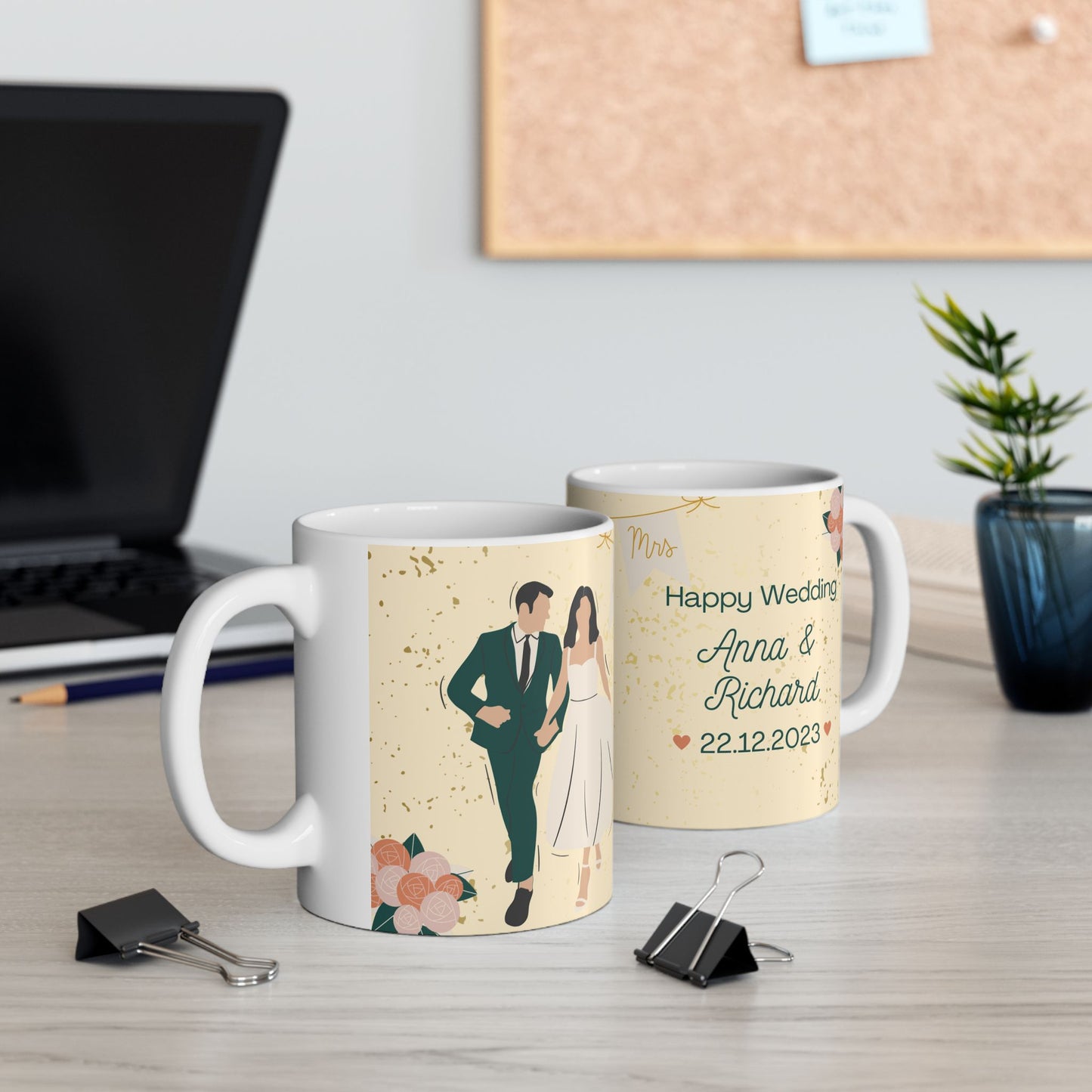 Mr & Mrs, Happy Wedding, Details Customizable - Ceramic Mug, (11oz, 15oz) - 11138