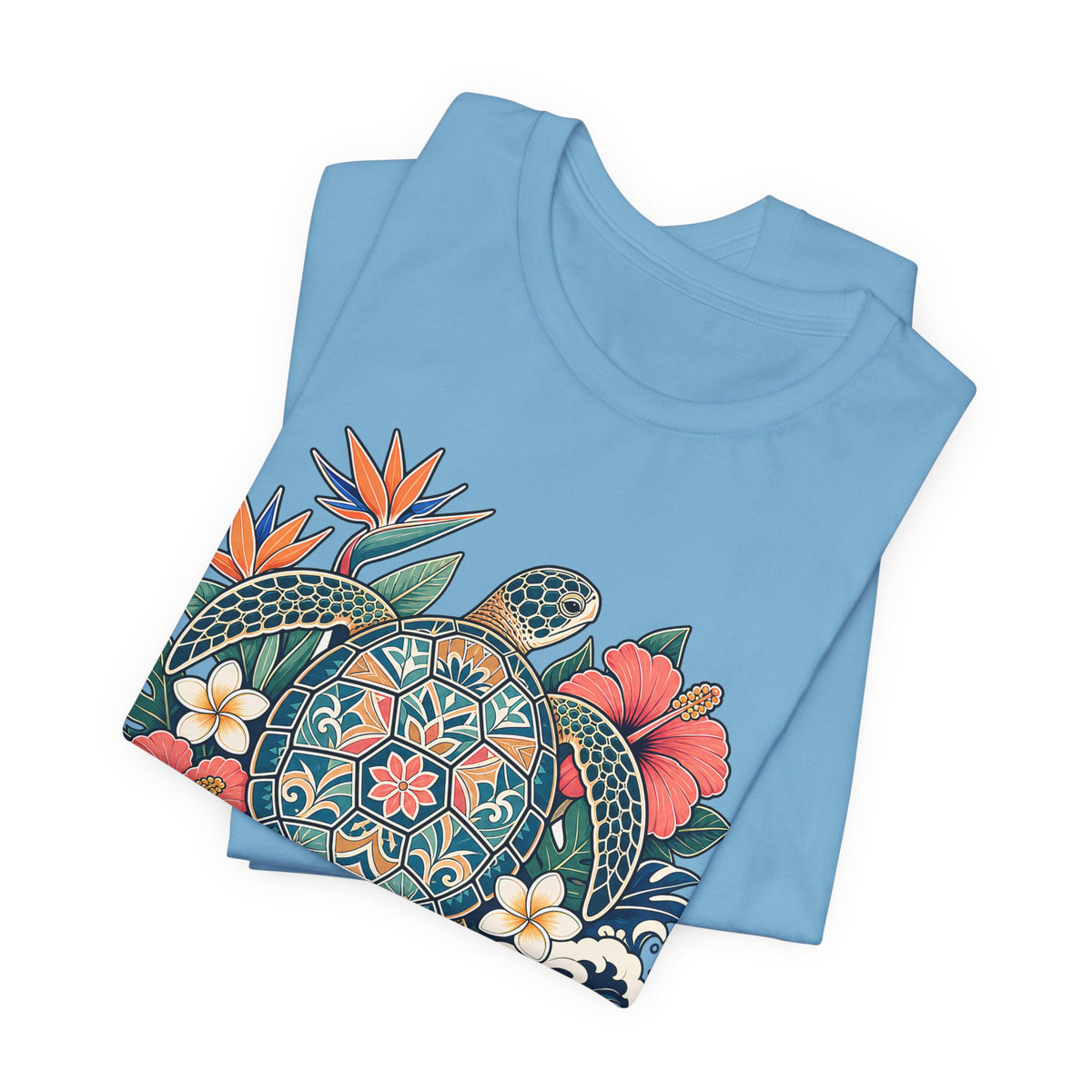 Sea Turtle Floral T-Shirt, Hawaiian Turtle Graphic Tee - 14973