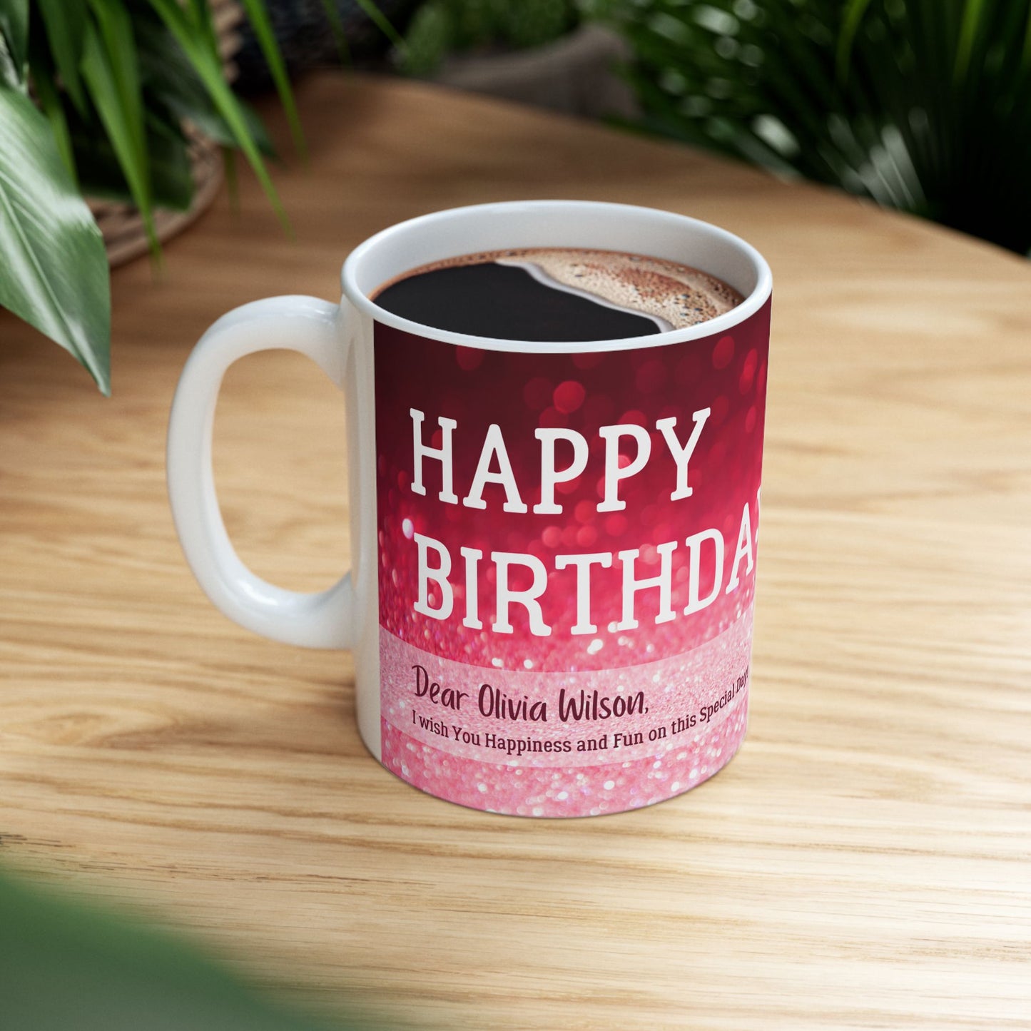 Happy Birthday Ceramic Mug | Personalized Gift for Friends | Celebration Cup | Best Friend Birthday Mug | Pink Sparkle Design - 13991