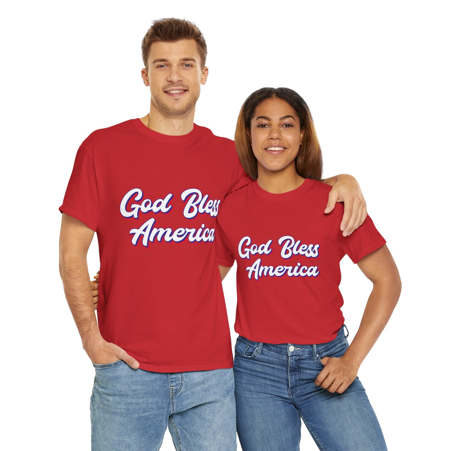 God Bless America Unisex Heavy Cotton Tee | Patriotic Shirt, American Pride Apparel, 4th of July Outfit, Gift for Veterans, Summer - 13655