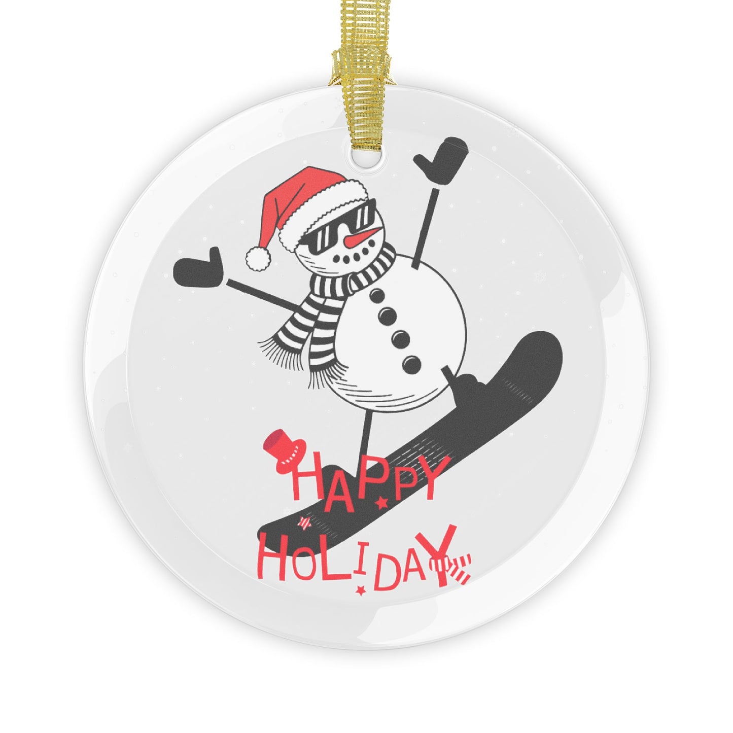 Cool Snowman Snowboarding - Glass Ornaments - 10423