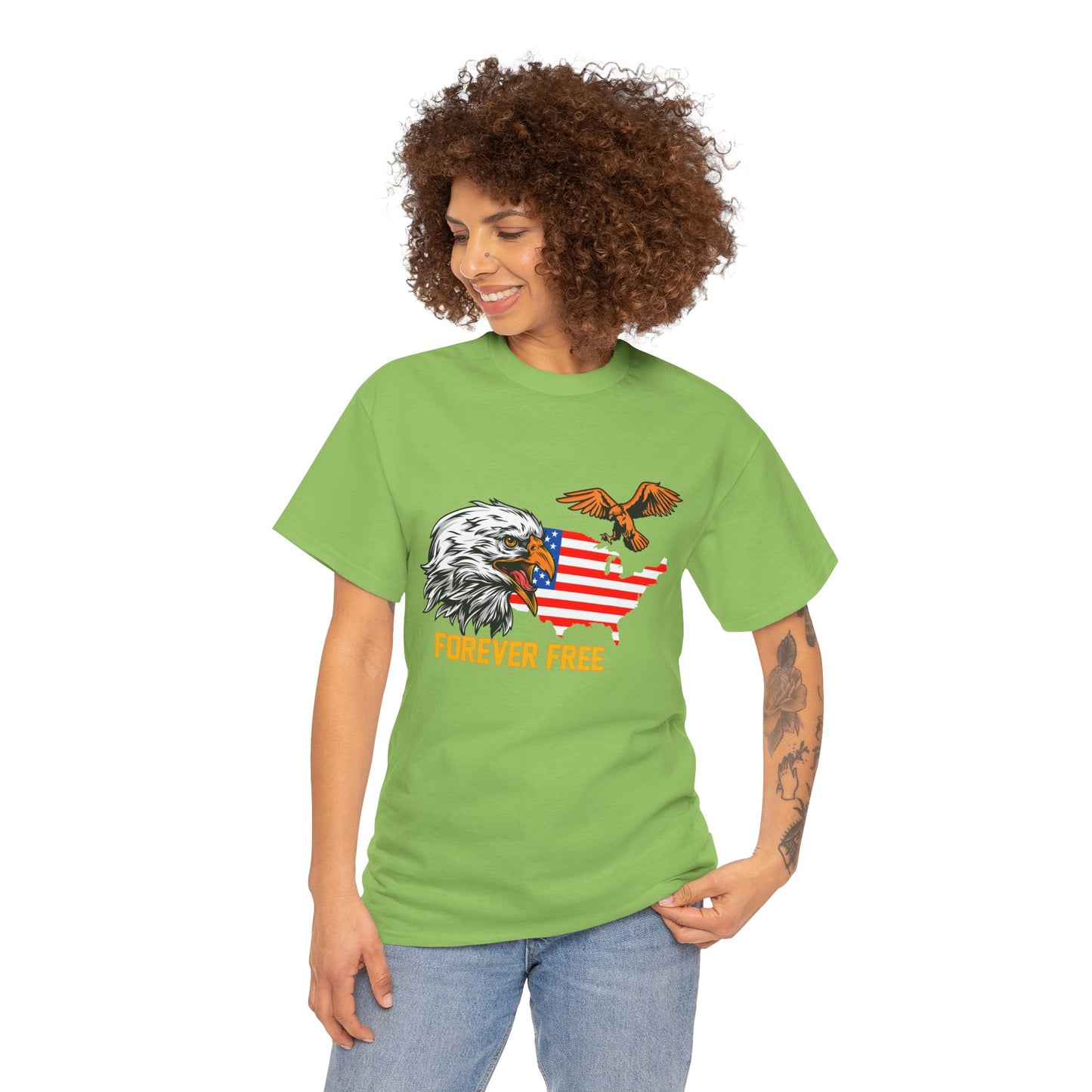 Unisex Heavy Cotton Tee with "Forever Free" Design - Perfect for Patriotic Events, July 4th Celebrations, Gifts, Summer Wear, Casual Outfits - 13692