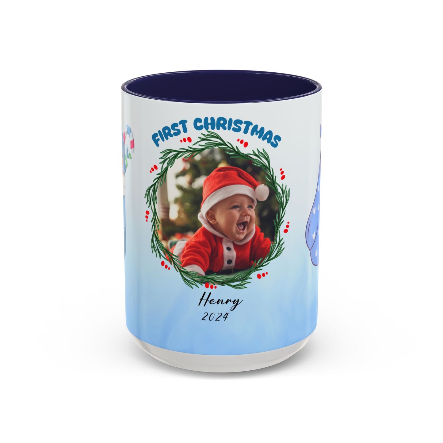 First Christmas, Baby Boy, Customizable - Accent Coffee Mug (11, 15oz) - 10073