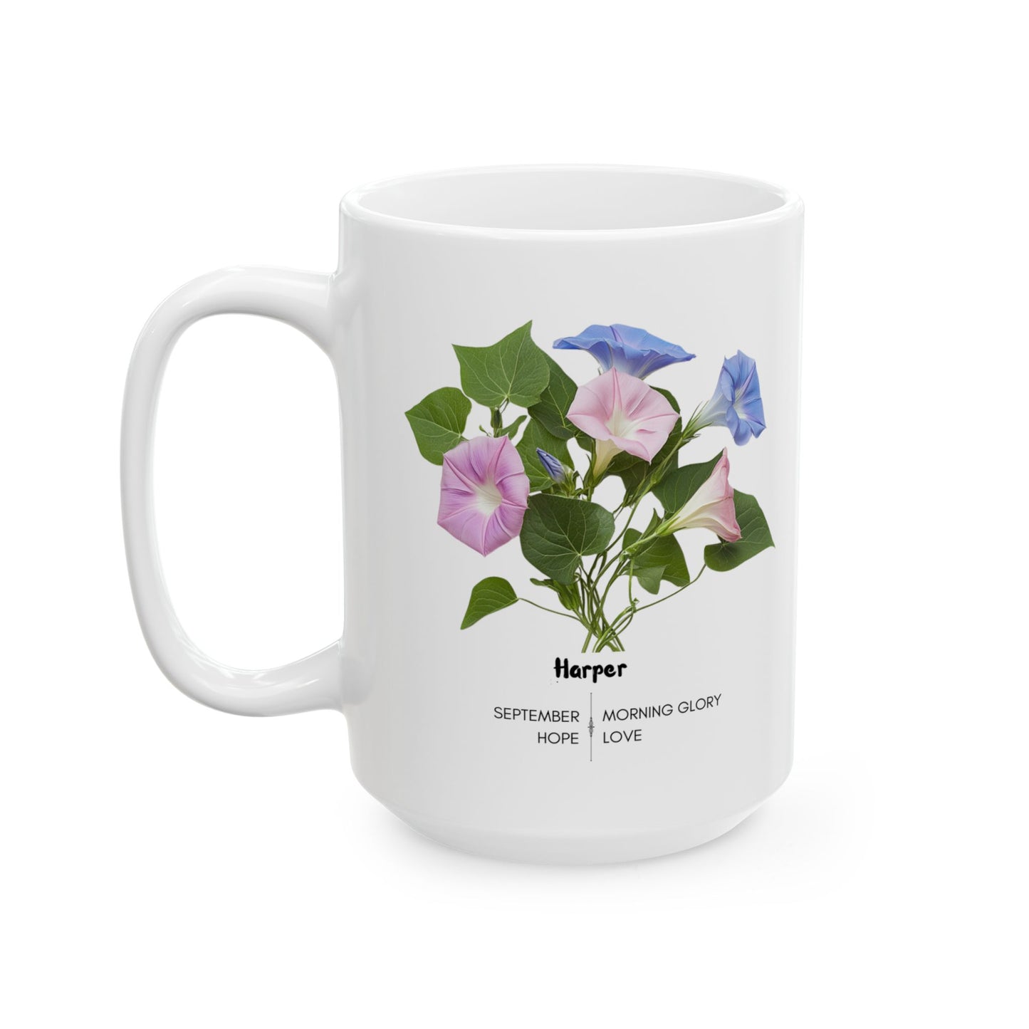 Happy Birthday: September Born, Morning Glory Flower, Customizable - Ceramic Mug, (11oz, 15oz)