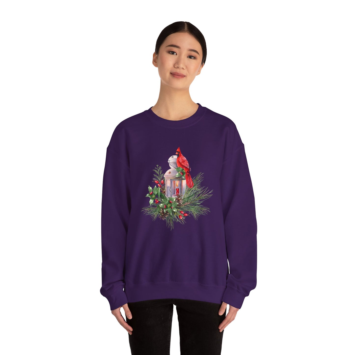 Cardinal Bird, Vintage Lantern, Winter Floral - Unisex Heavy Blend™ Crewneck Sweatshirt - 10370