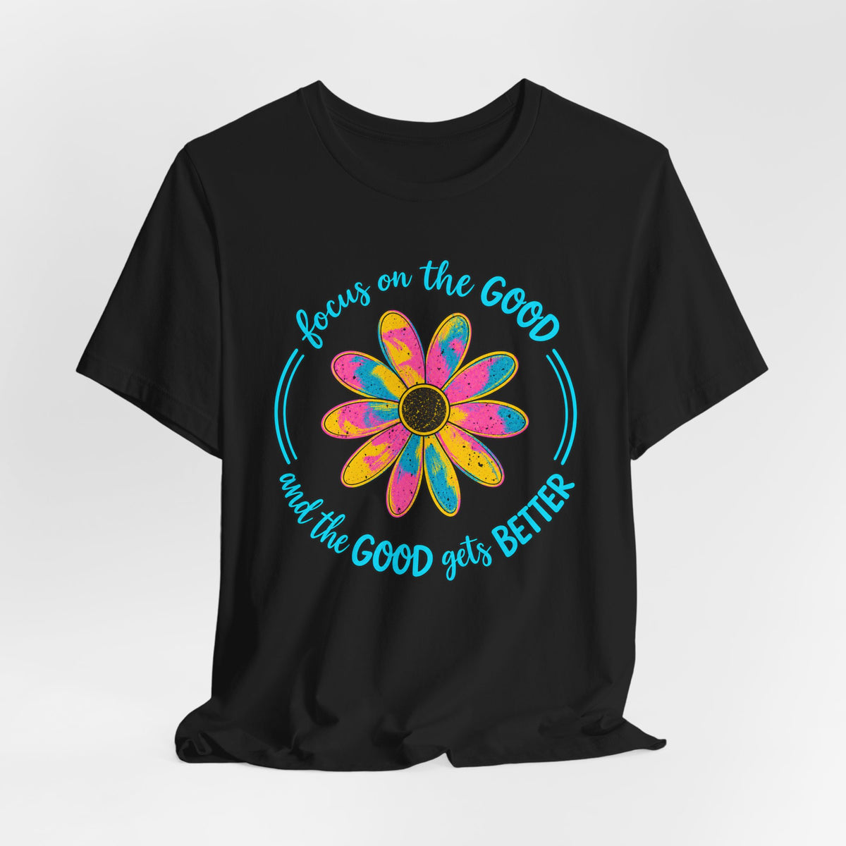 Focus on the Good T-Shirt, Colorful Retro Daisy Graphic Tee - 14563